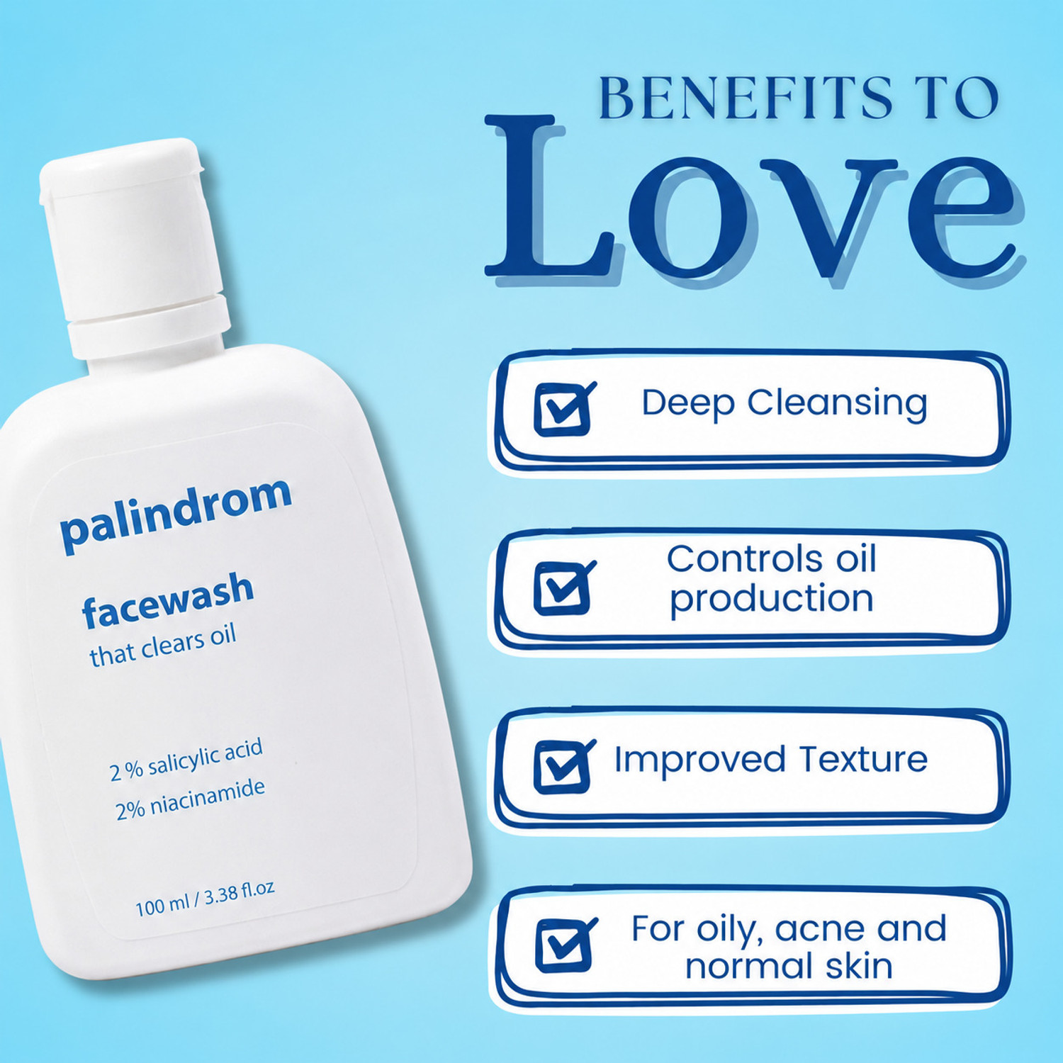 Image of Palindrom 2% Salicylic Acid & 2% Niacinamide for Men & Women | Facewash for Oily Skin & Excess Oil Control | Salicylic | Oily Skin Face Wash