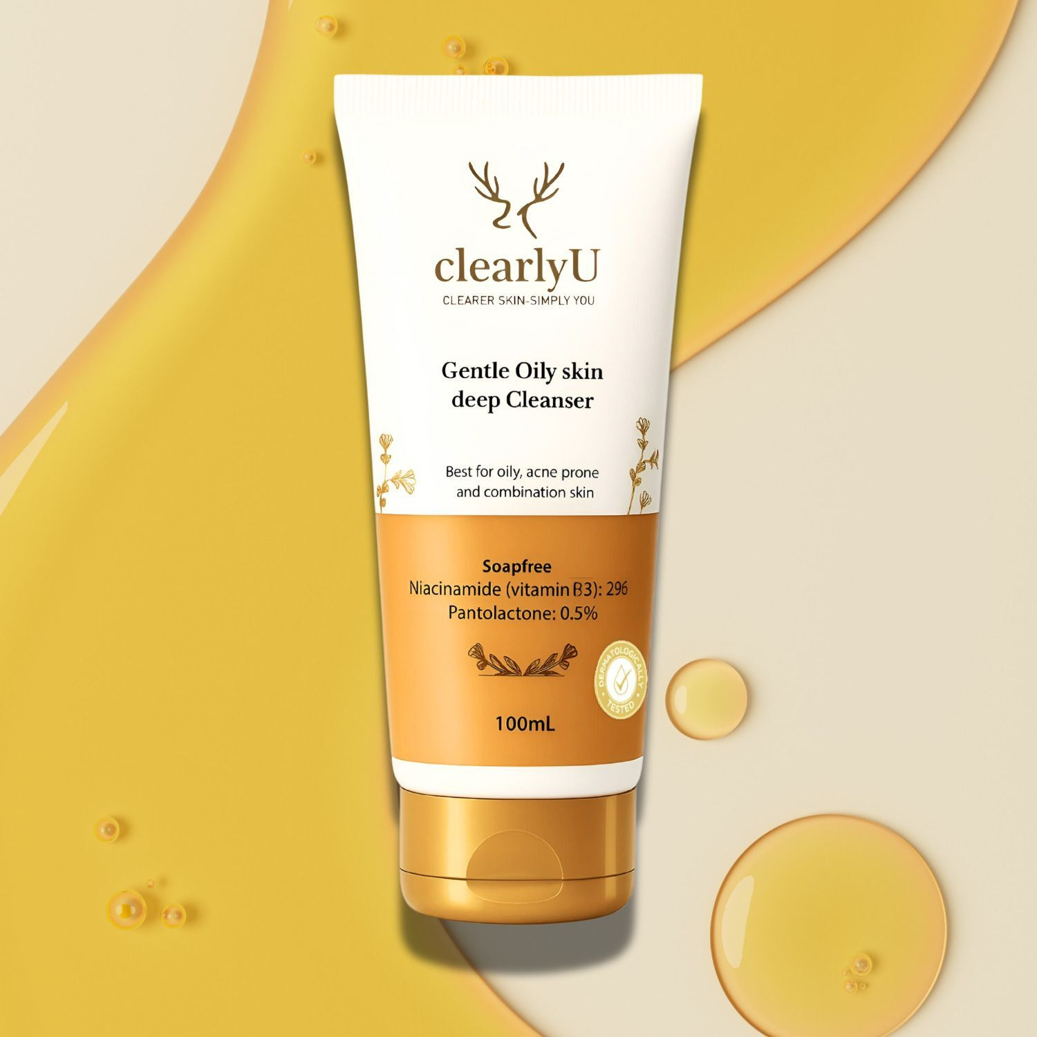 Image of clearlyU Deep Skin Cleanser | Niacinamide & Panthenol Enriched pH Balanced Formula for Oily & Acne-Prone Skin, 100 ml Face Wash