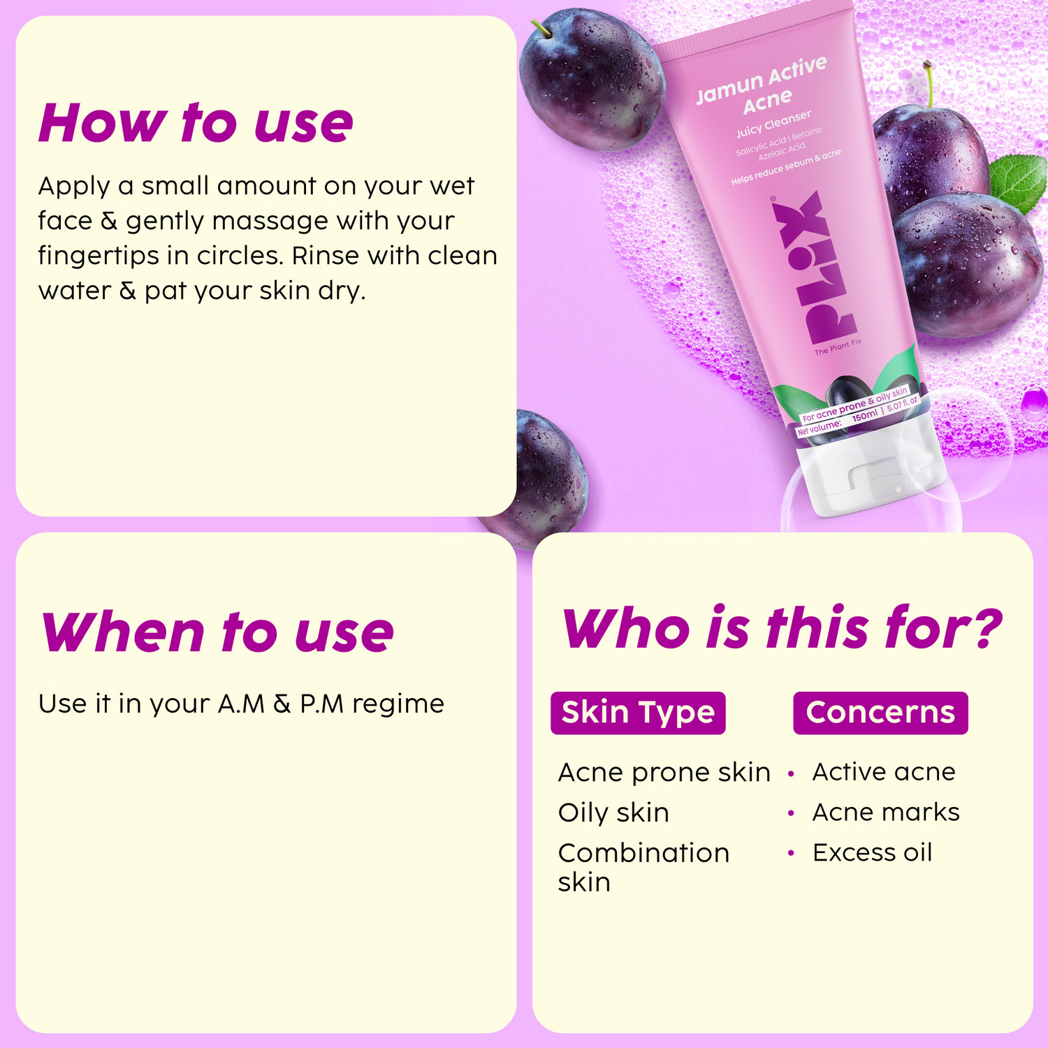 Image of The Plant Fix Plix Jamun Active Acne Cleanser With Salicylic Acid,Gently Cleanses,Helps Reduce Acne Face Wash
