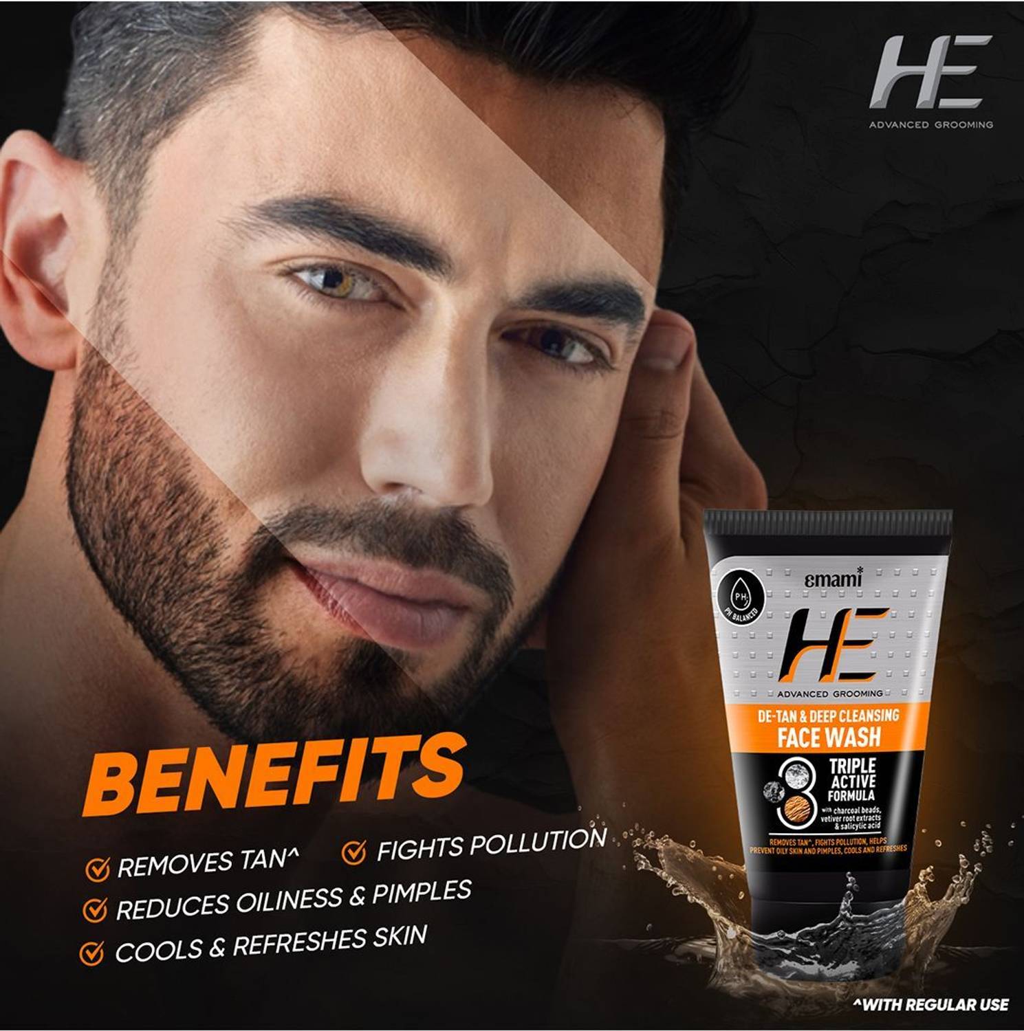 HE De-Tan & Refreshing Cleanser for Men with Charcoal - Image 4