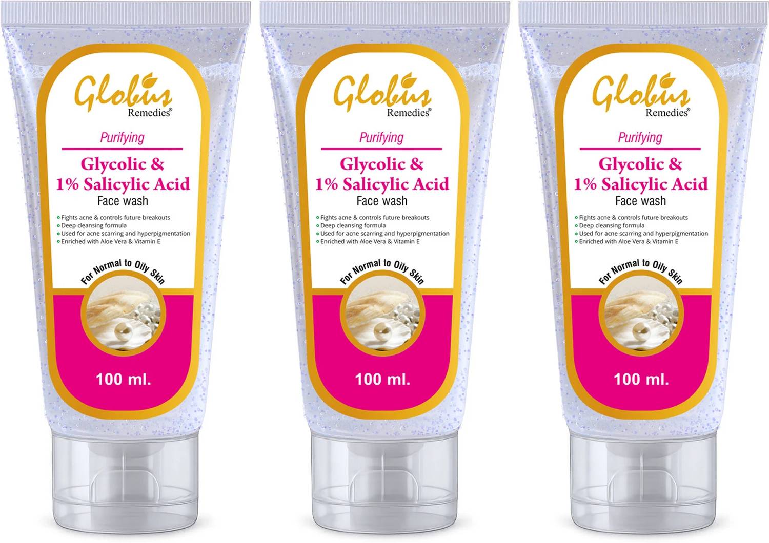 Globus Remedies Glycolic Acid and Salicylic Acid Set of 3 Face Wash