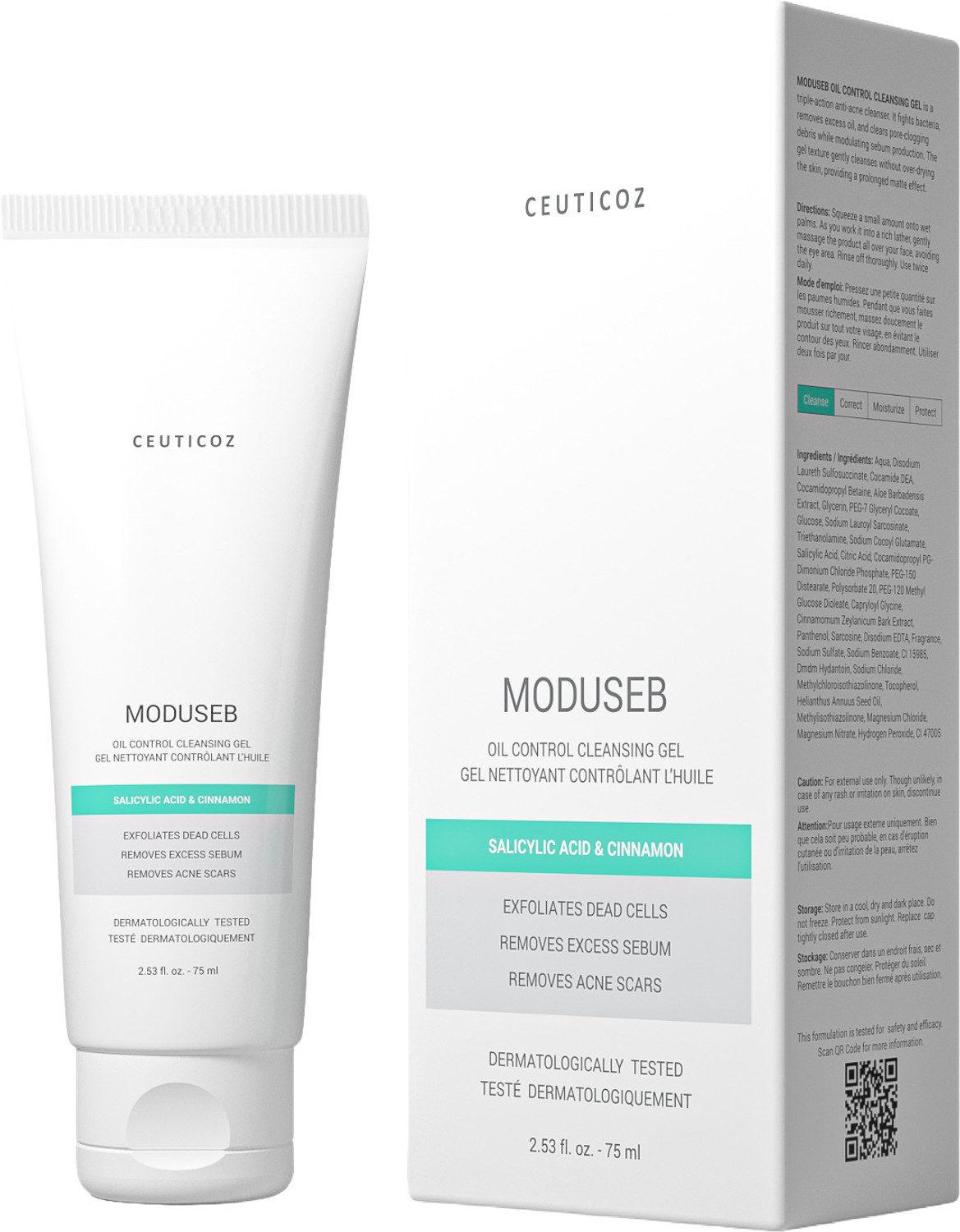 Image of CEUTICOZ Moduseb Oil Control Cleansing Gel for Acne & Oily Skin with 1% Salicylic Acid & Cinnamon Bark Extract Face Wash