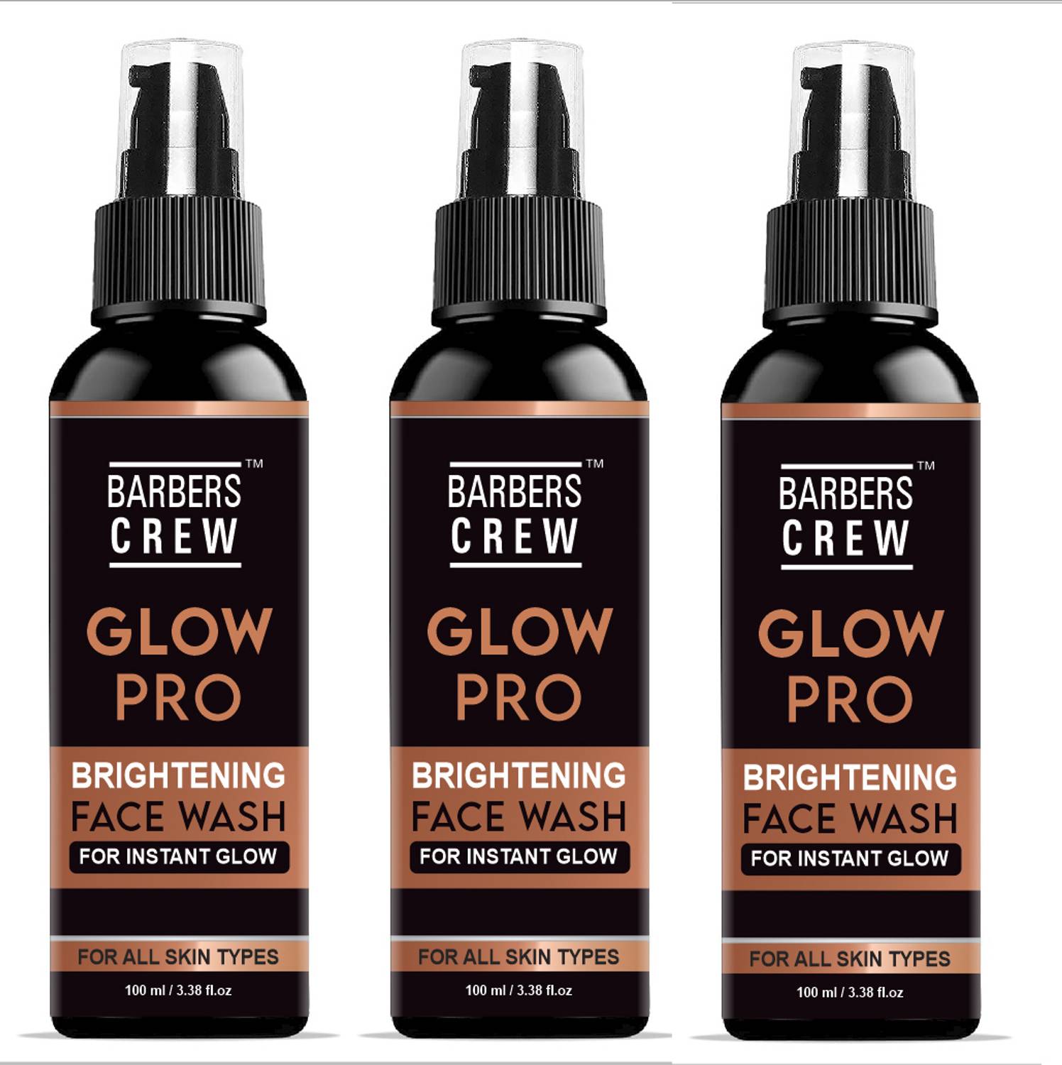 Barbers Crew Glow Glow Pro Face Skin Brightening For Oily Skin | Glowing Skin & Deep Cleansing Men's -100ml-3-Bottle Face Wash