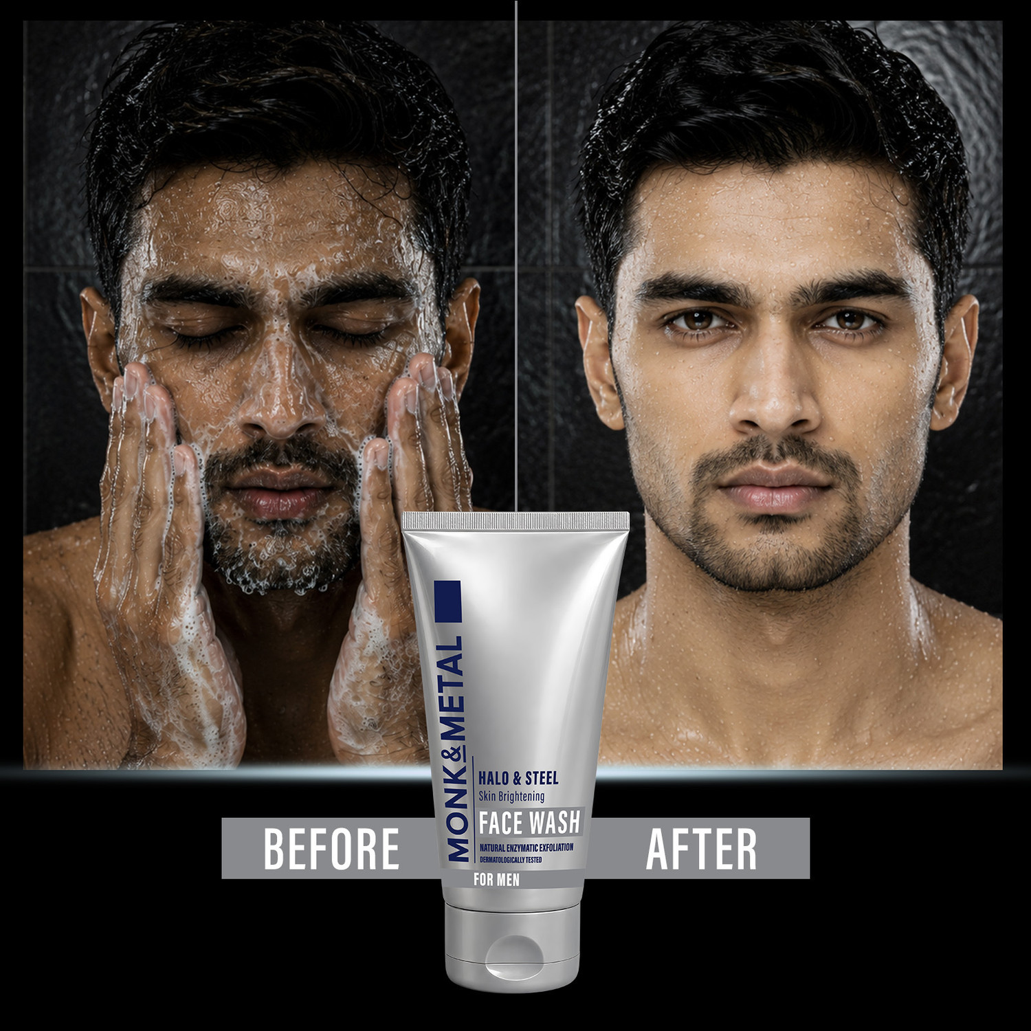 Image of MONK&METAL Halo & Steel Brightening for Men, Gently Exfoliates & Improve Skin Radiance Face Wash