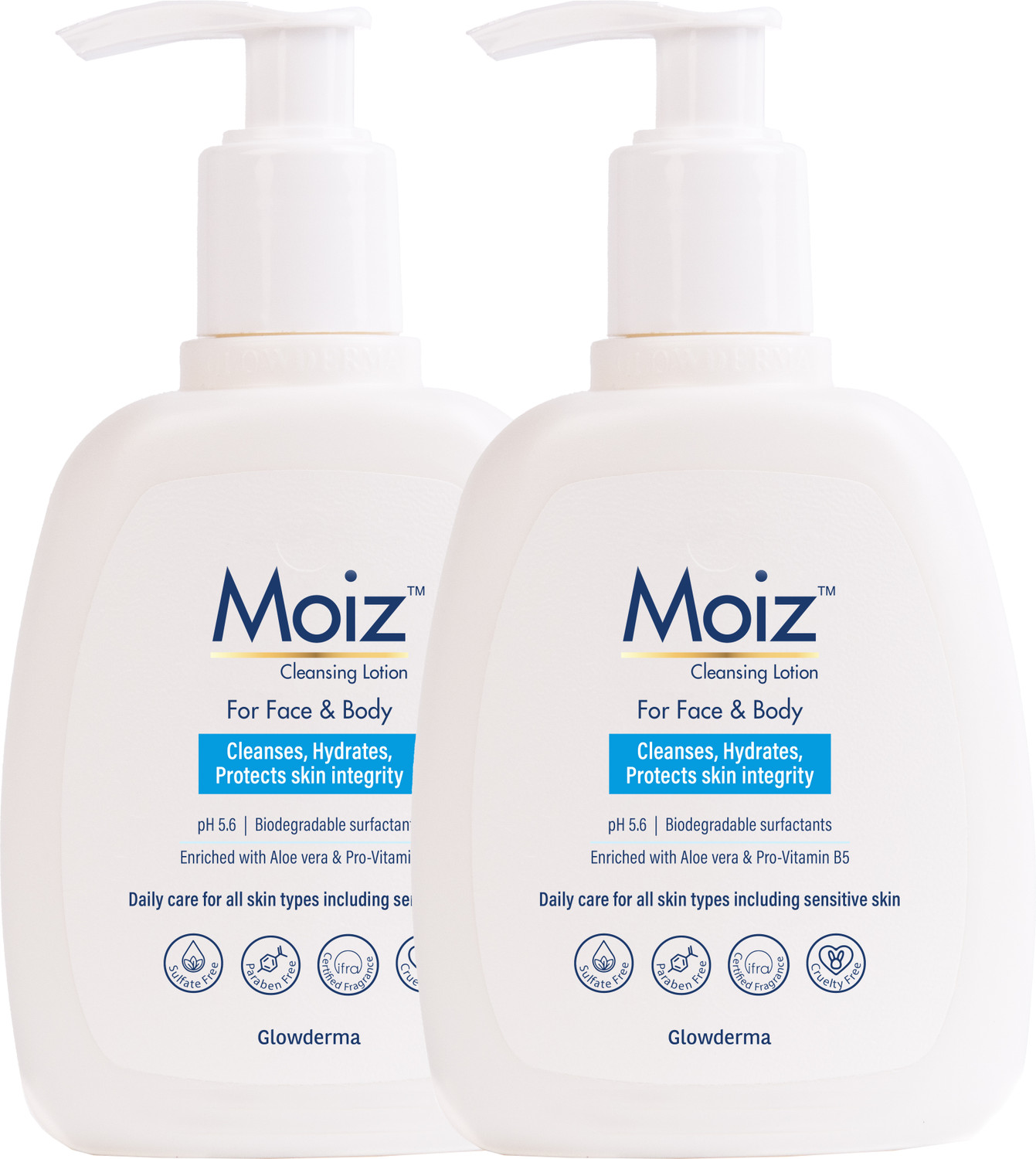 Image of Moiz Cleansing Lotion | Gentle Skin Cleanser| pH 5.6 | Soap, Paraben & Sulphate Free (400 ml) Pack of 2 Face Wash