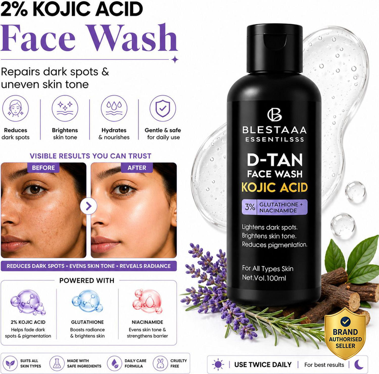 Image of blestaaa essentialss Kojic Acid Bright & Even Tone with Niacinamide and Glutathione Men All Skin Types | Face Wash