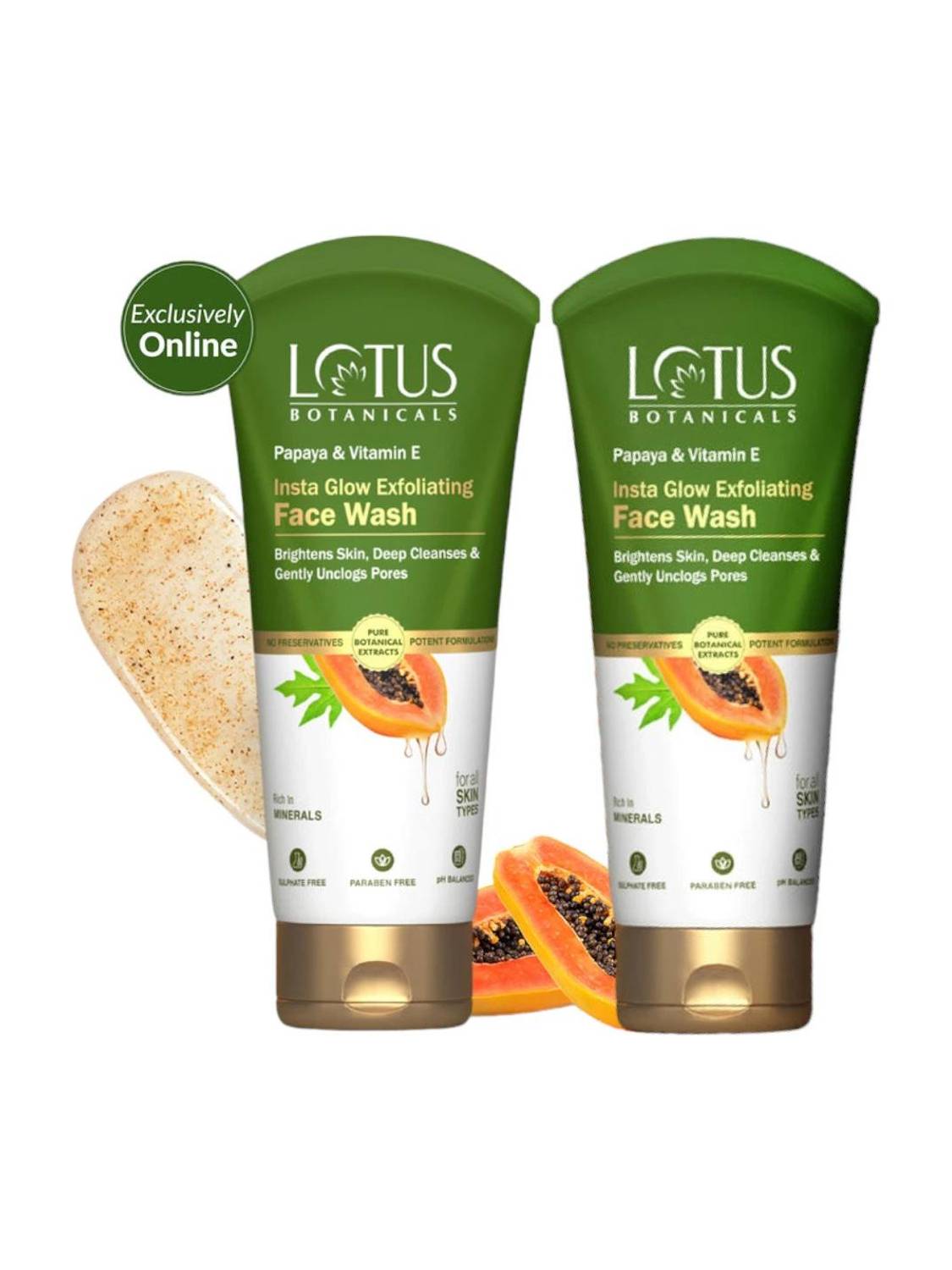 Lotus Botanicals Papaya & Vitamin E Insta Glow Exfoliating Facewash | Brightens Skin Unclog Pores Face Wash