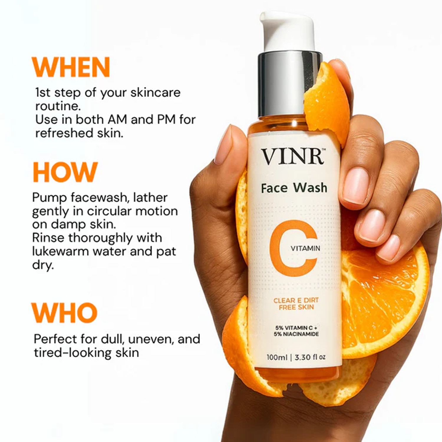 Image of VINR 5% Vitamin C Face Cleanser for Bright & Healthy Skin| Remove Dull Skin| Tan Removal|Cleanser for Deep Pore Cleansing| All Skin Types| Suitable for Men and Women Face Wash