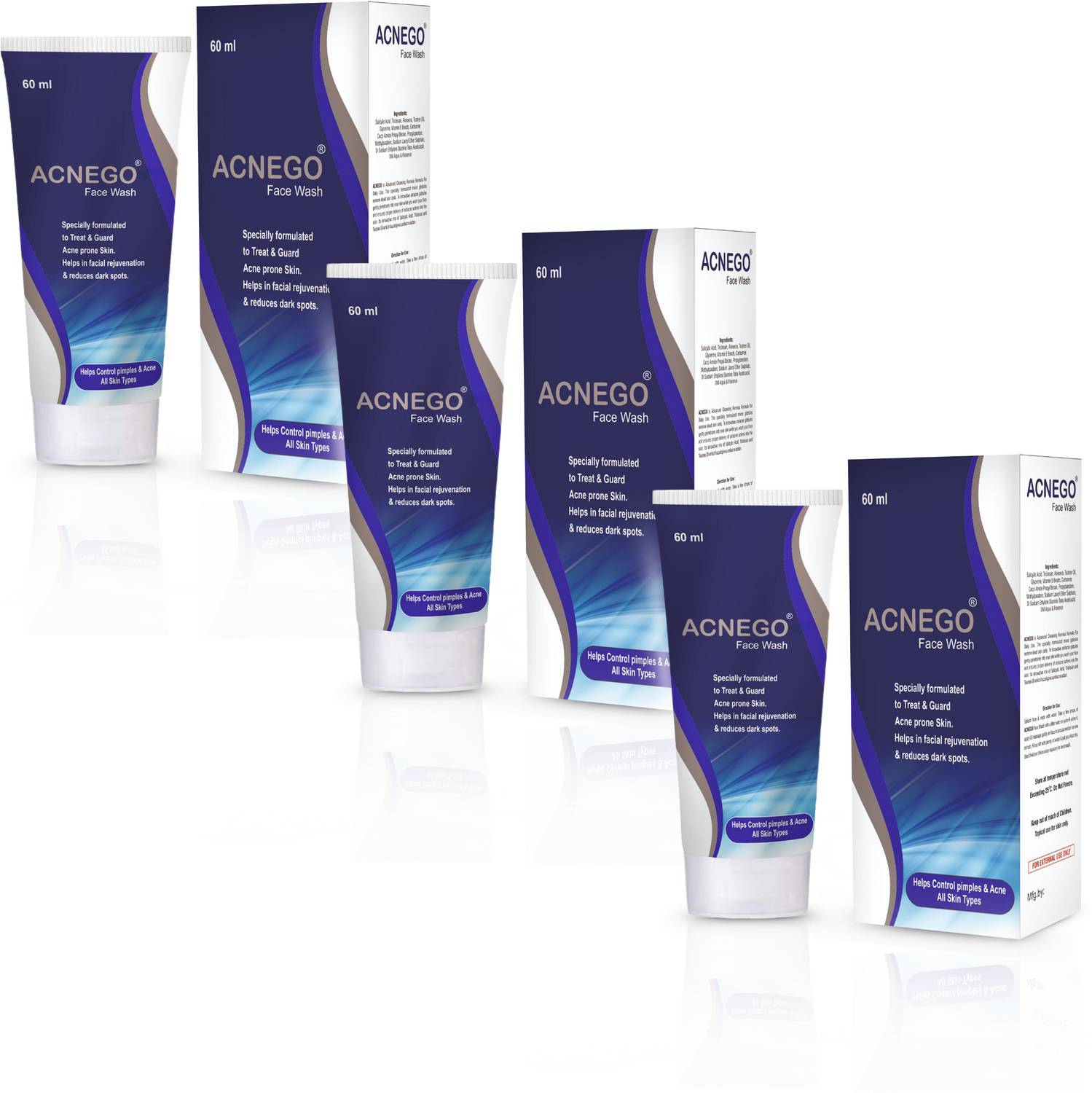Acnego All Skin Types  | Anti Acne Facewash For Oily Skin To Control And Remove Acne, Pimple & Black Head | 60ml | Pack of 3 Face Wash