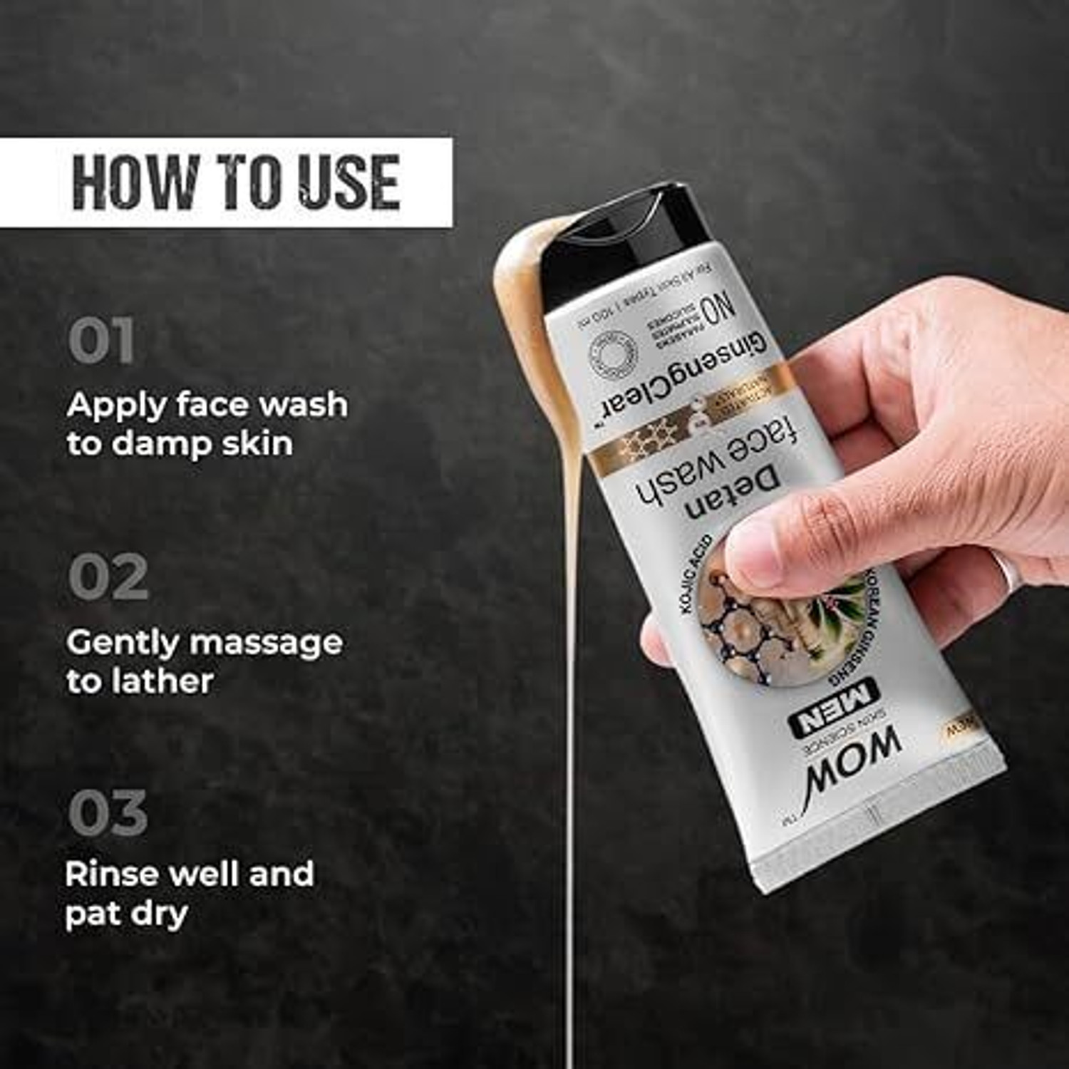Image of WOW SKIN SCIENCE MEN KOREAN GINSENG + KOJIC ACID Detan Gel | Reduces Tan & Dark Spots | GinsengClear Technology| Pack Of 2| Face Wash