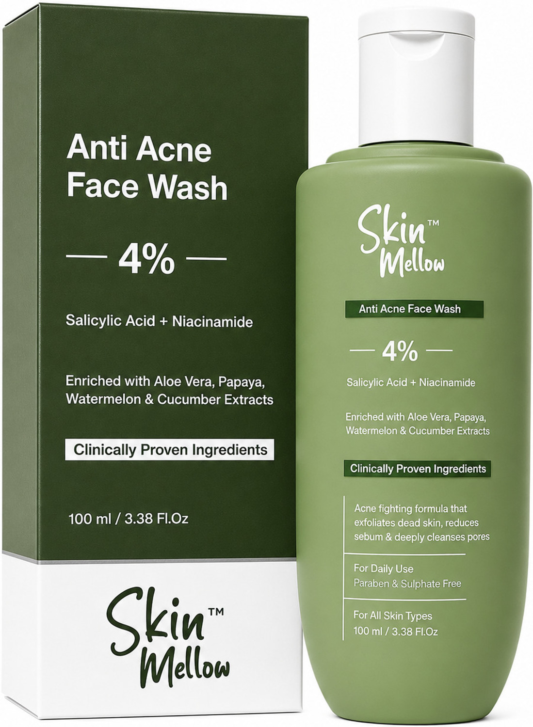 Skin Mellow Anti-Acne  | With Salicylic Acid & Niacinamide | Deep Cleansing Formula for Clear Skin Face Wash