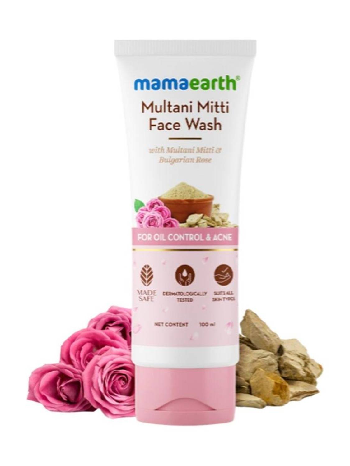 Mamaearth Multani Mitti & Bulgarian Rose For Oil Control & Acne - 100 ml | Suits All Skin Types | Hydrating & Gentle | Paraben-Free | No Silicones | Sulphate-Free Face Wash