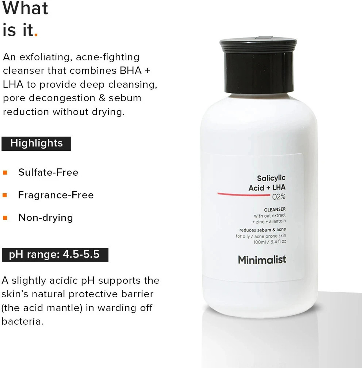 Image of be Minimalist 2% Salicylic Acid for Men & Women | Sulphate Free Anti-Acne & Pimple Cleanser for Oily Skin | LHA & Zinc Face Wash