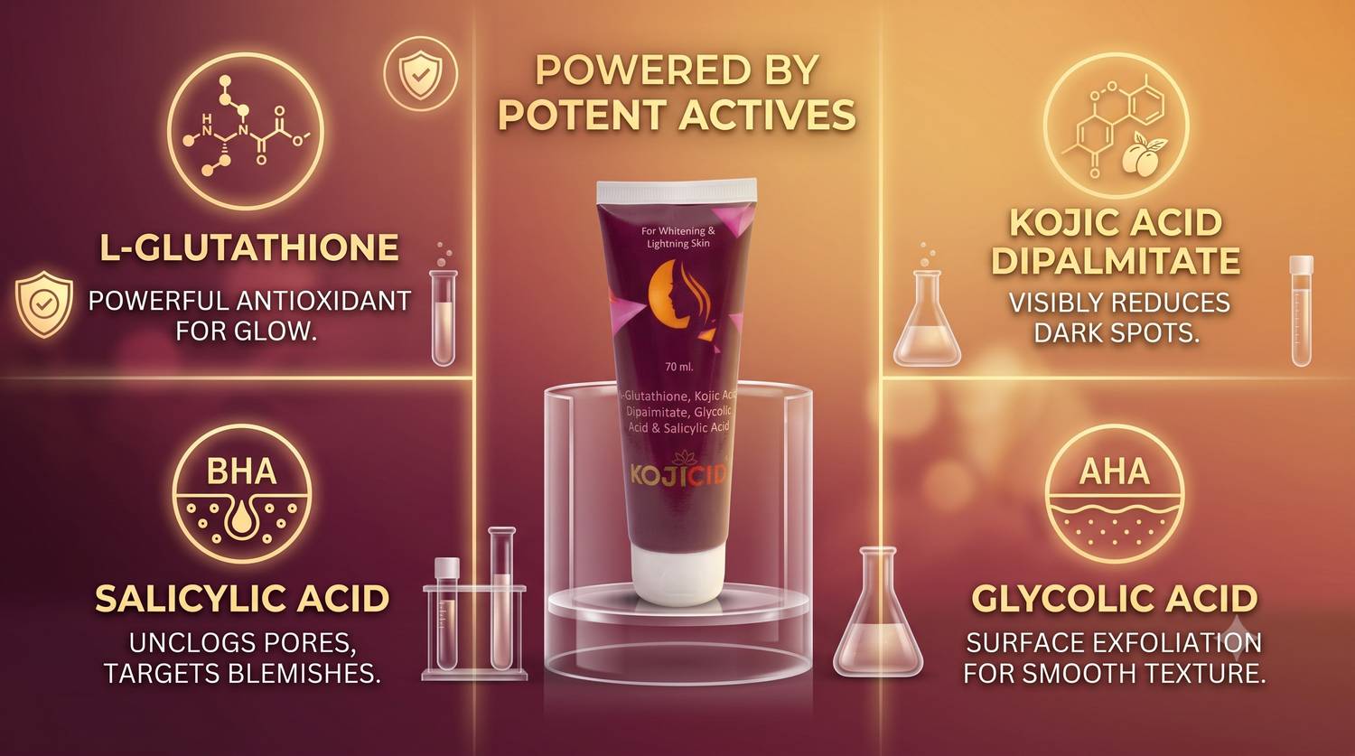 KOJICID Kojic Acid & Glutathione Cleanser with AHA & BHA for Pigmentation, Exfoliation & Glowing Skin Face Wash