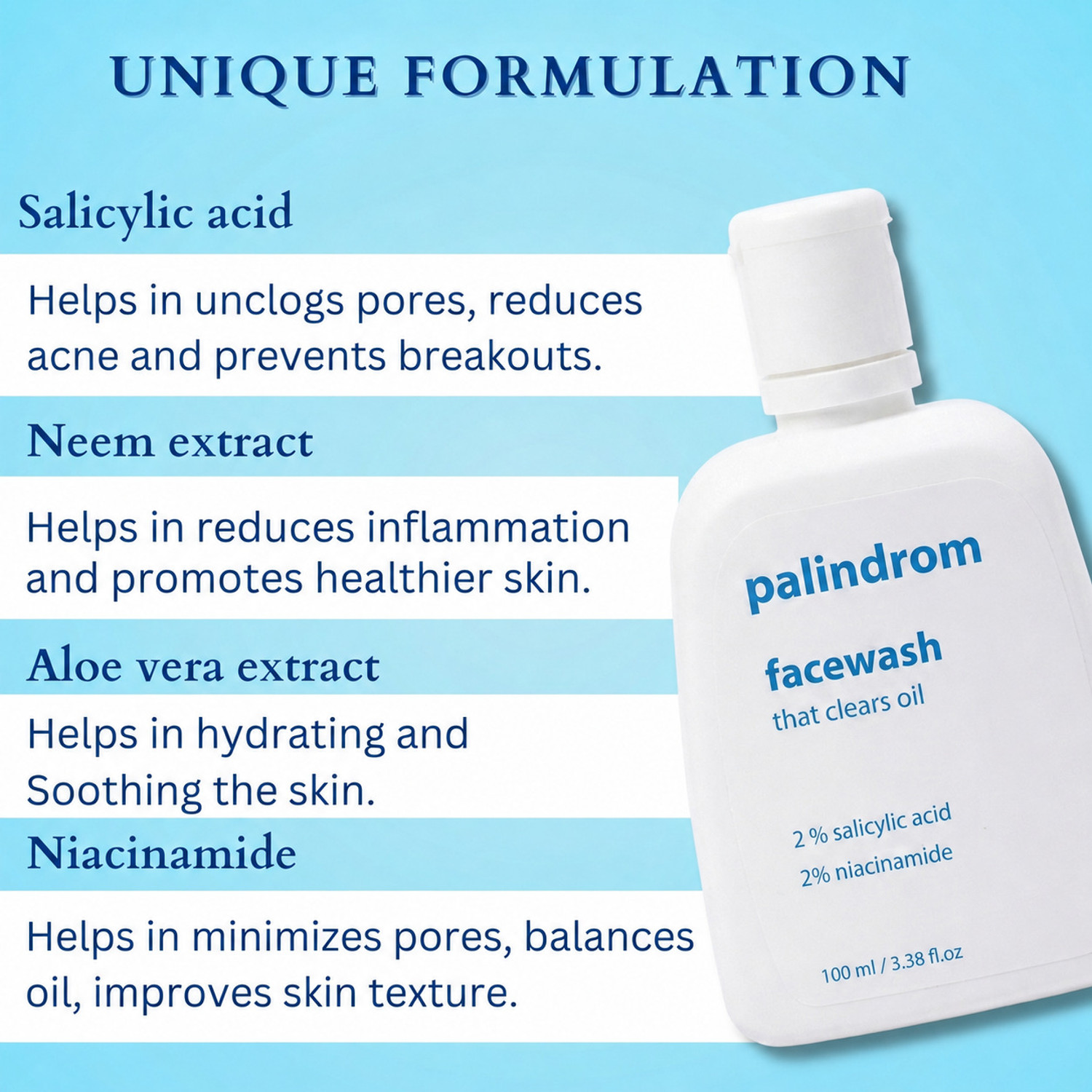 Image of Palindrom 2% Salicylic Acid & 2% Niacinamide for Men & Women | Facewash for Oily Skin & Excess Oil Control | Salicylic | Oily Skin Face Wash