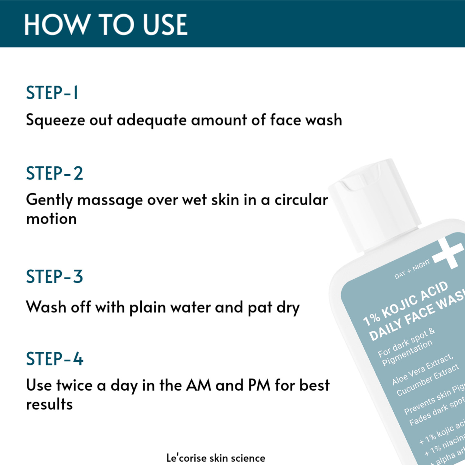 Image of Le'Corise 1% Kojic Acid with Niacinamide & Alpha Arbutin For Dark Spots, Blemishes & Pigmentation Face Wash