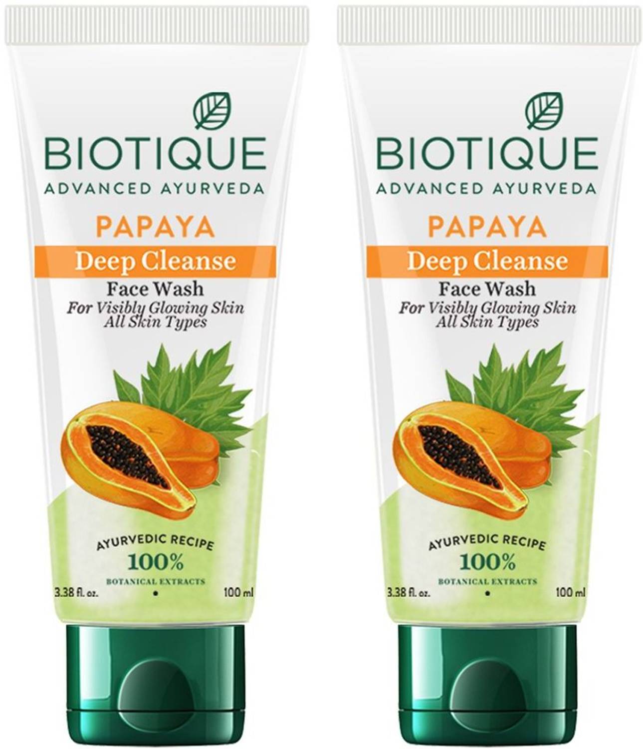 BIOTIQUE Papaya Deep Cleanse For Glowing Skin | Tan removal and Brightening 100Ml (Pack of 2) Face Wash