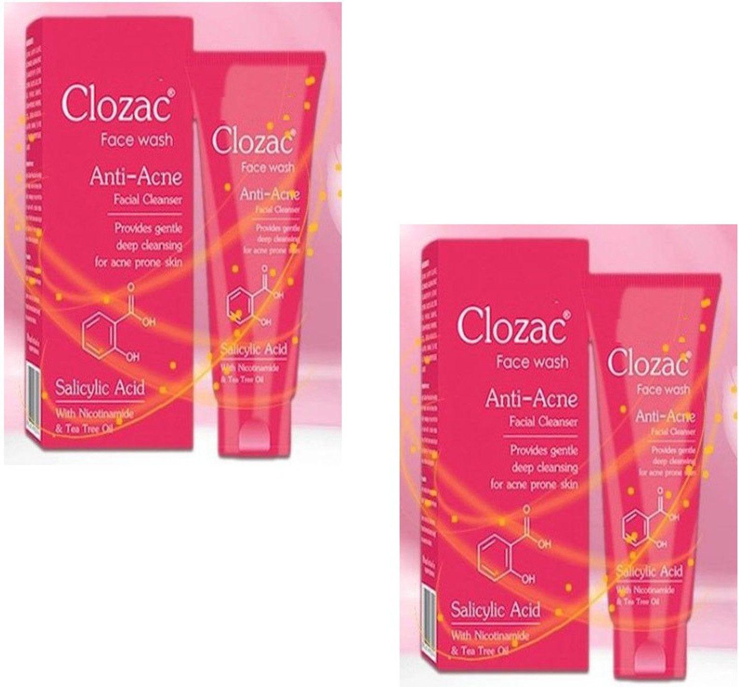 Image of clozac Fairness Facewash Cleansing For Acne Prone Skin Pack of 2 Face Wash