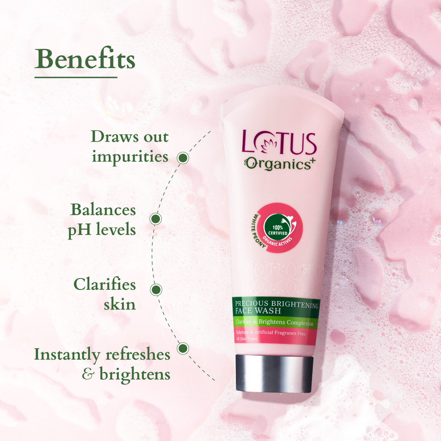 Image of Lotus Organics+ Precious Brightening | Clarifies & Brighten Skin | Organic White Peony Face Wash