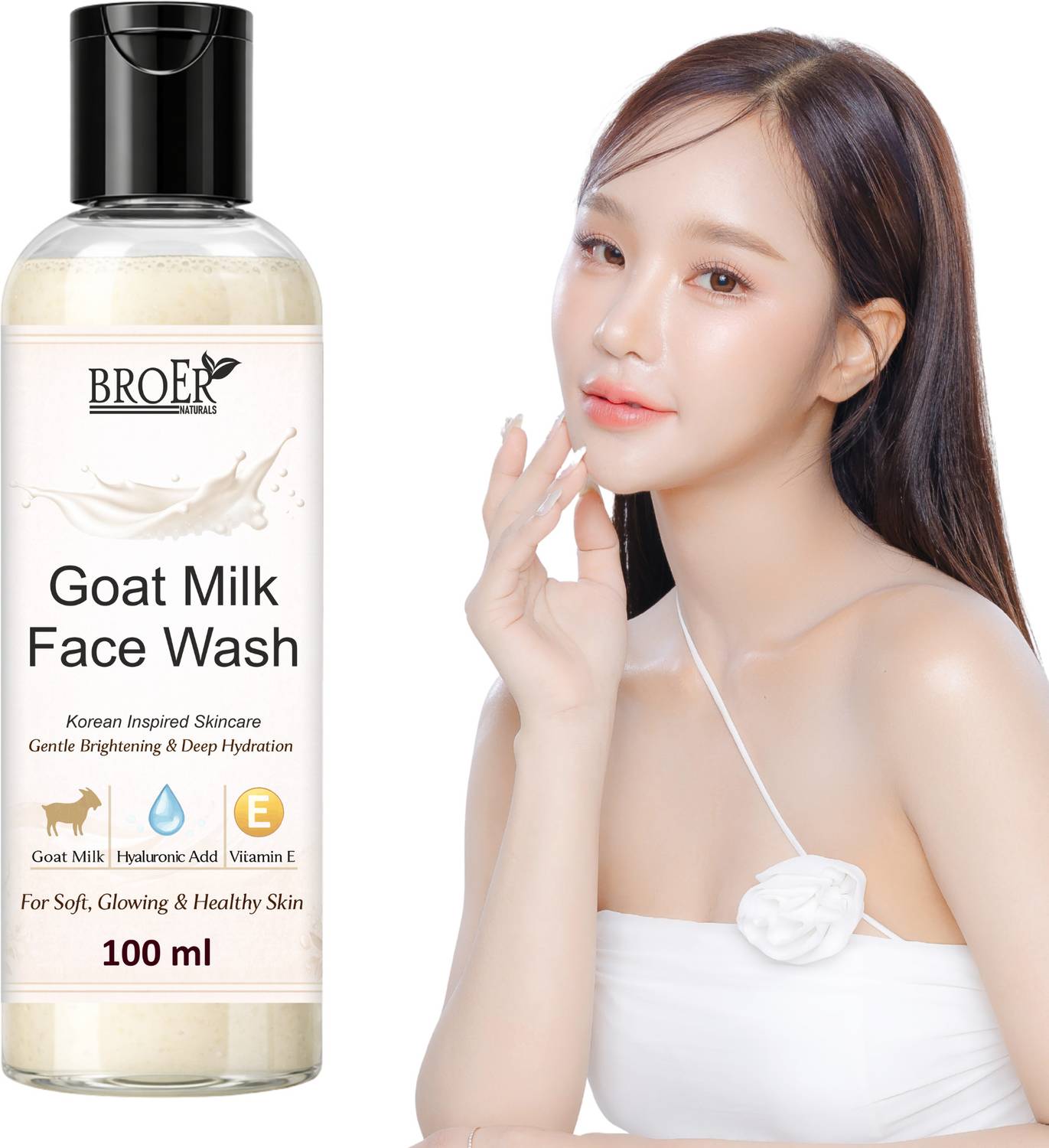 BROER Goat Milk Facewash Hydrating Brightening Gentle Deep Clean Cleanser Face Wash