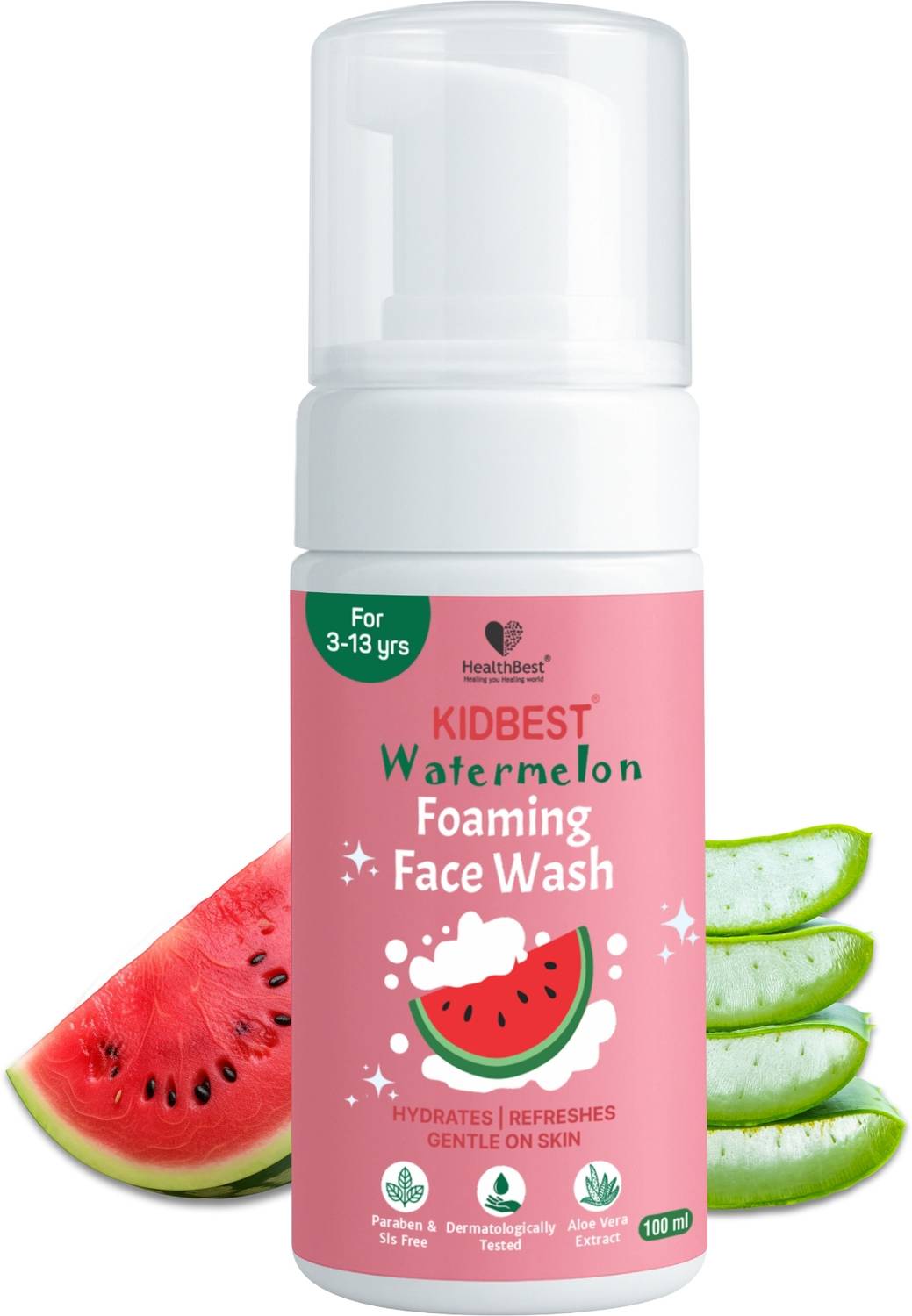 HealthBest Kids Foaming Face wash Watermelon & Aloe Vera - Boosts