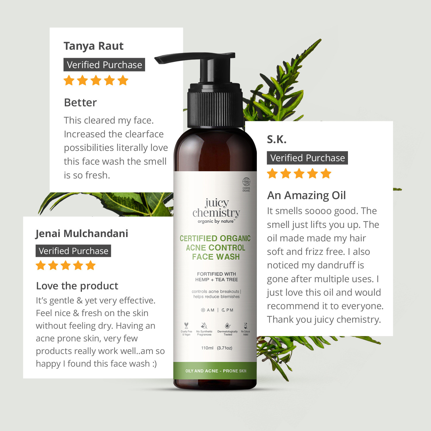 Image of Juicy Chemistry Certified Organic Cleanser with Hemp & Tea Tree | Acne Control Face Wash