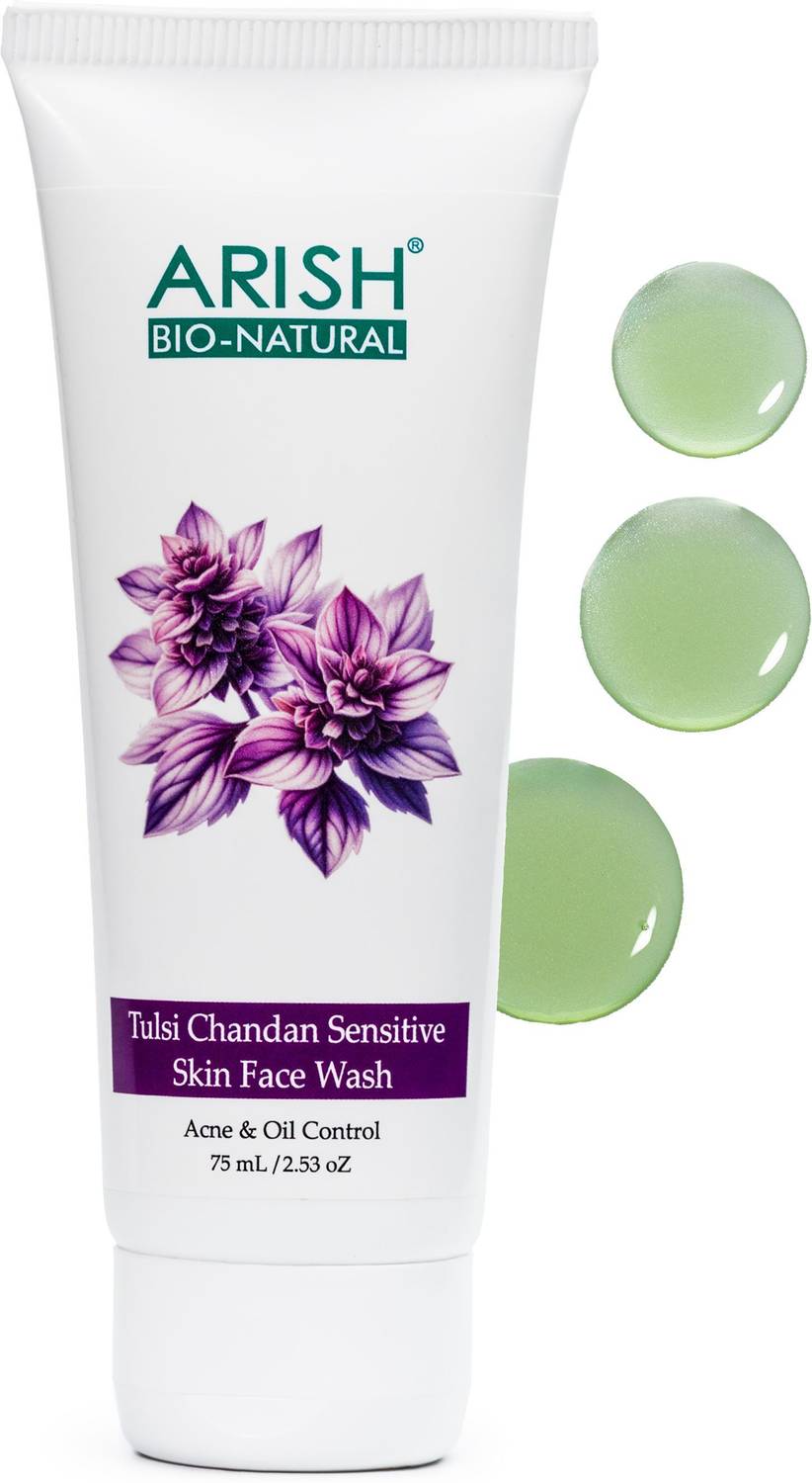 ARISH BIO-NATURAL Tulsi Chandan for Sensitive Skin | Gentle, Hydrating & Soothing Cleanser with Aloe Vera | 75 ml  Face Wash