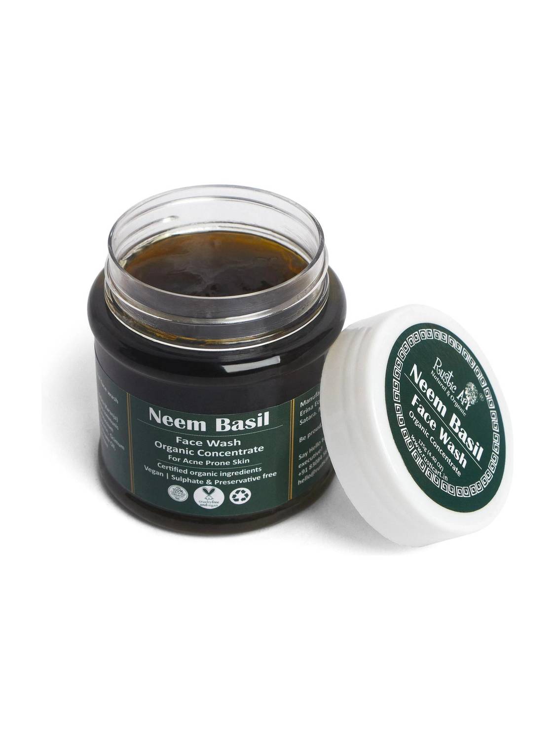 RUSTIC ART Organic Neem Basil Concentrate|Anti Acne Deep Cleansing|SLS Free Face Wash
