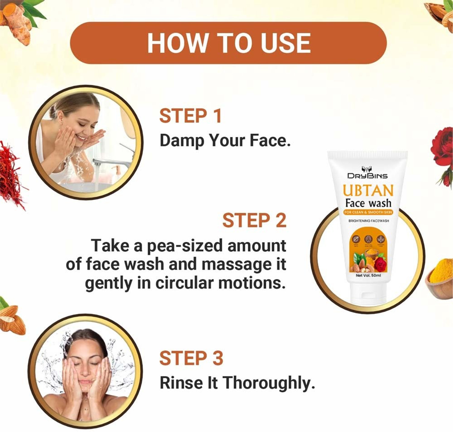 Image of DRYBINS Herbal Ubtan For Skin Brightening And Deep Cleansing Face Wash