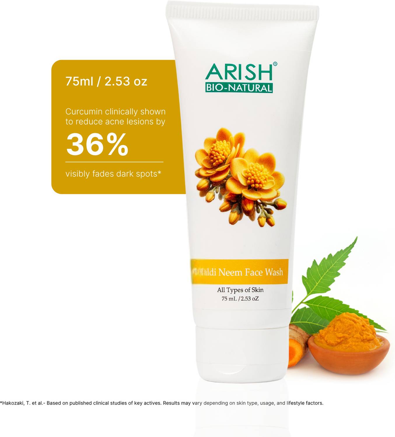 ARISH BIO-NATURAL Haldi Neem  – 75 ml | Deep Cleansing, Anti‑Acne Gel with Turmeric & Neem Face Wash