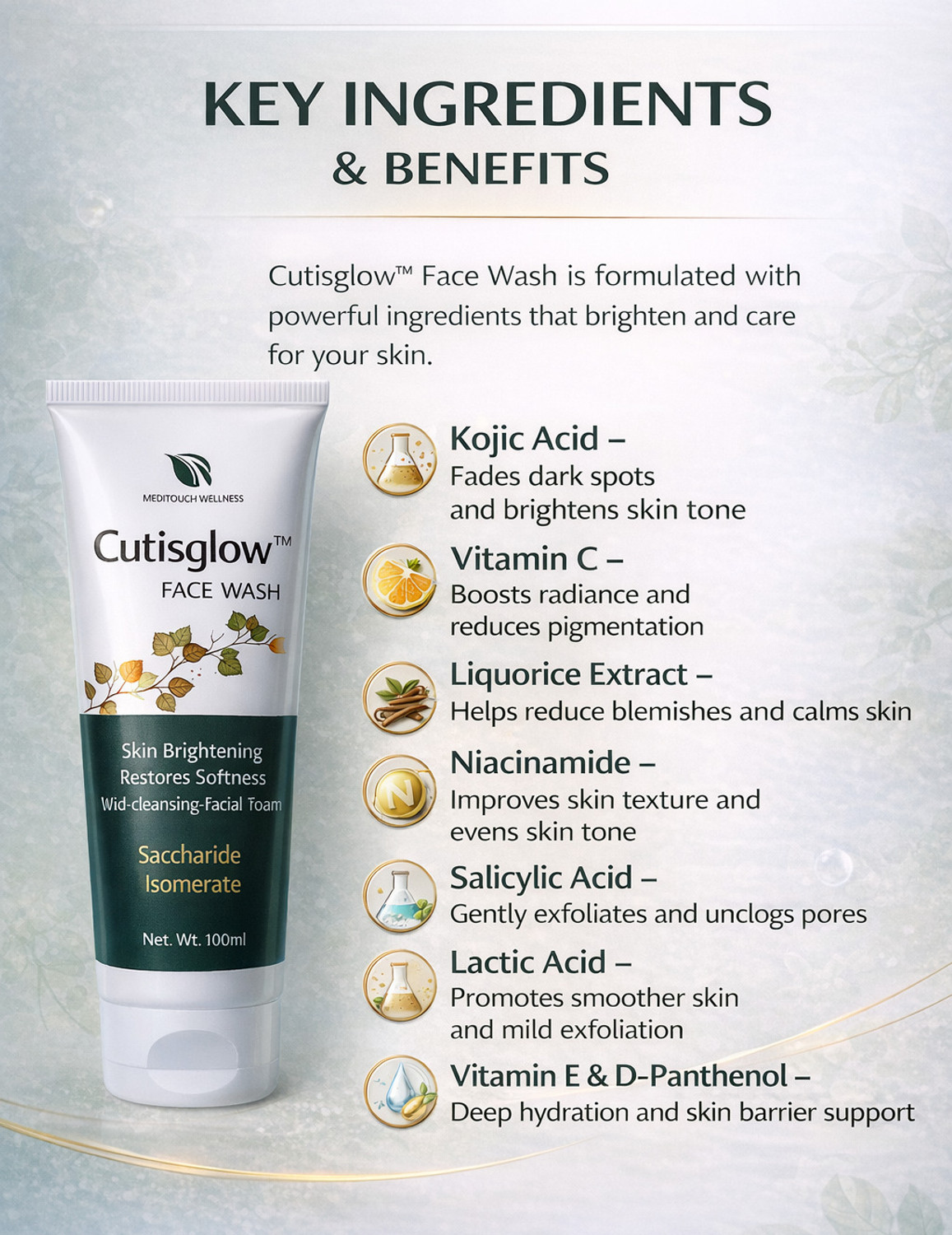 Image of Cutisglow - Skin Brightening , Fades Blemishes, Hyperpigmentation, Dark Spots, Curcuma Longifolia Face Wash