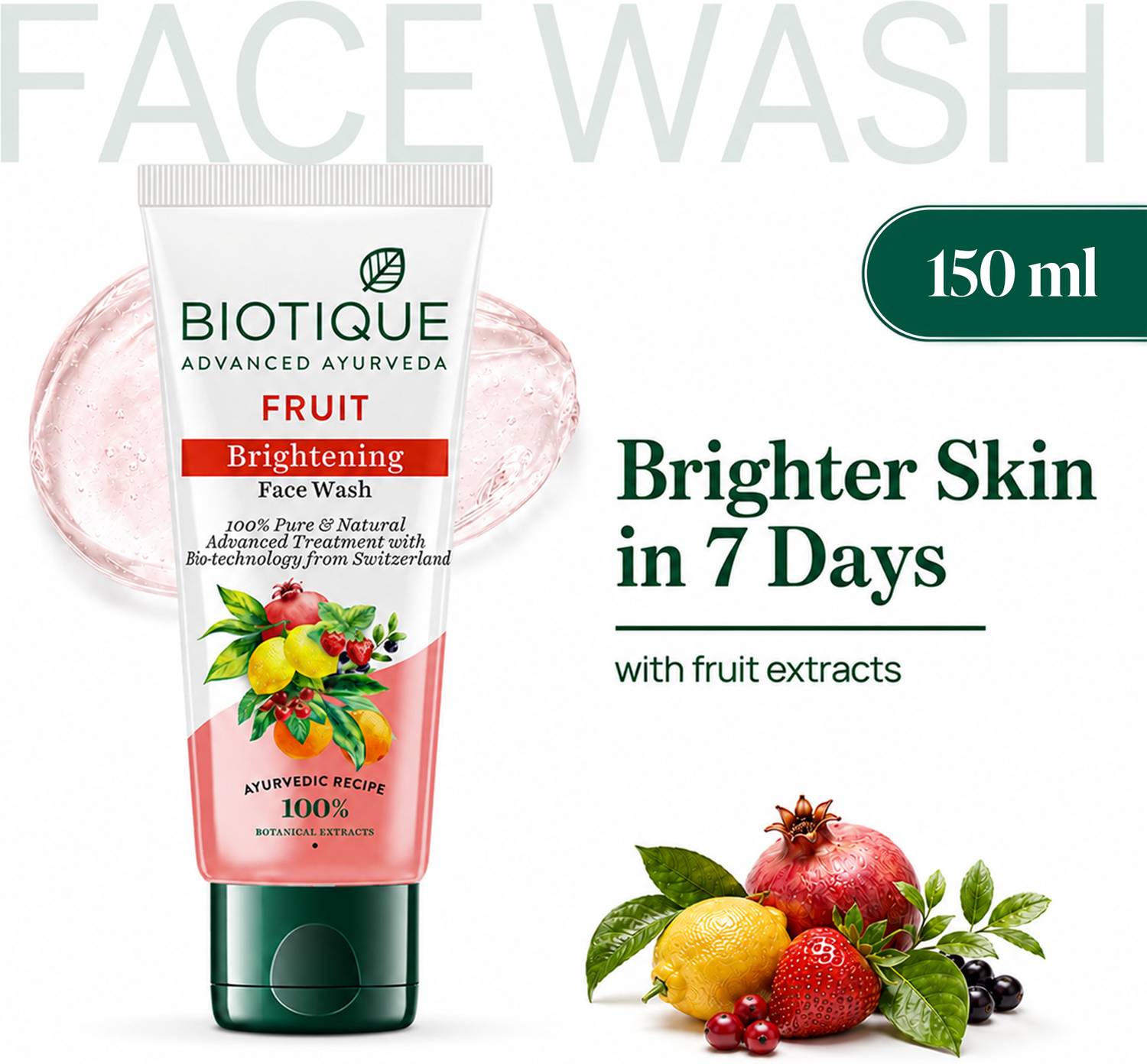 BIOTIQUE Fruit Brightening | Ayurvedic and Organically Pure| Advanced Swiss Technology |100% Botanical Extracts| Suitable for All Skin Types | 150mL Face Wash