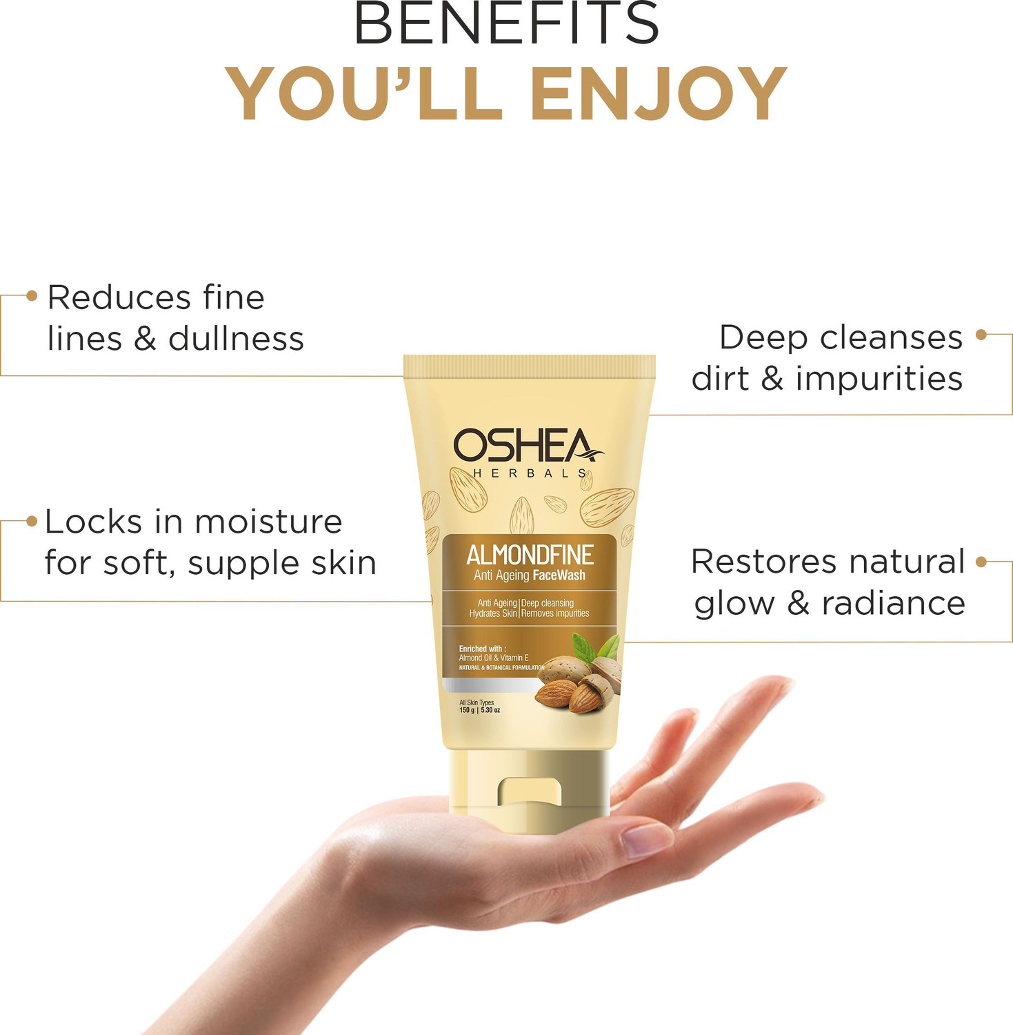 Image of Oshea Herbals Almondfine Anti-Ageing with Almond Oil & VitaminE 150gx2 Face Wash