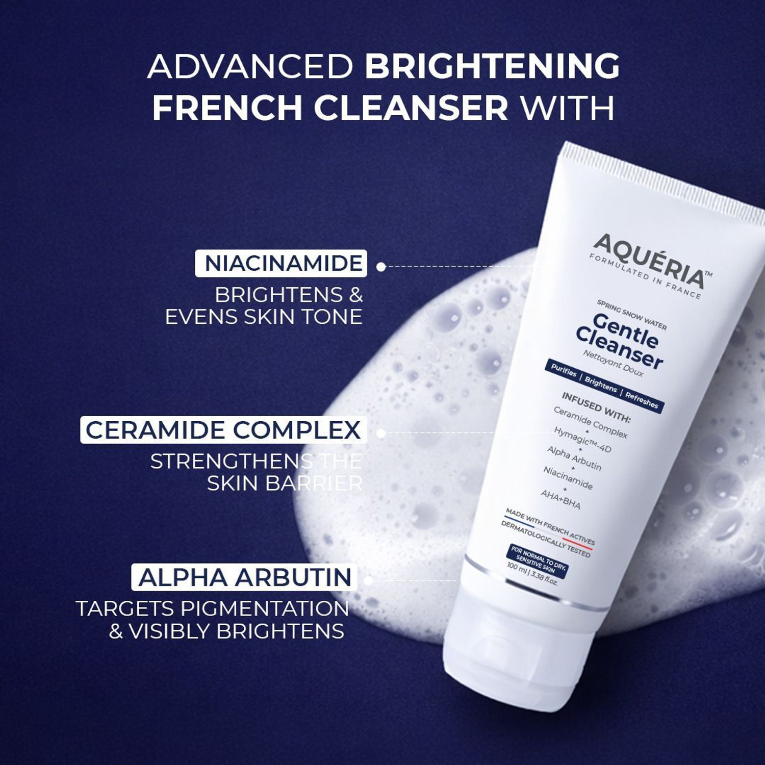 Image of Aqueria 3% Niacinamide Hydrating & Brightening French Gentle Cleanser | Normal to Dry, Sensitive Skin Face Wash
