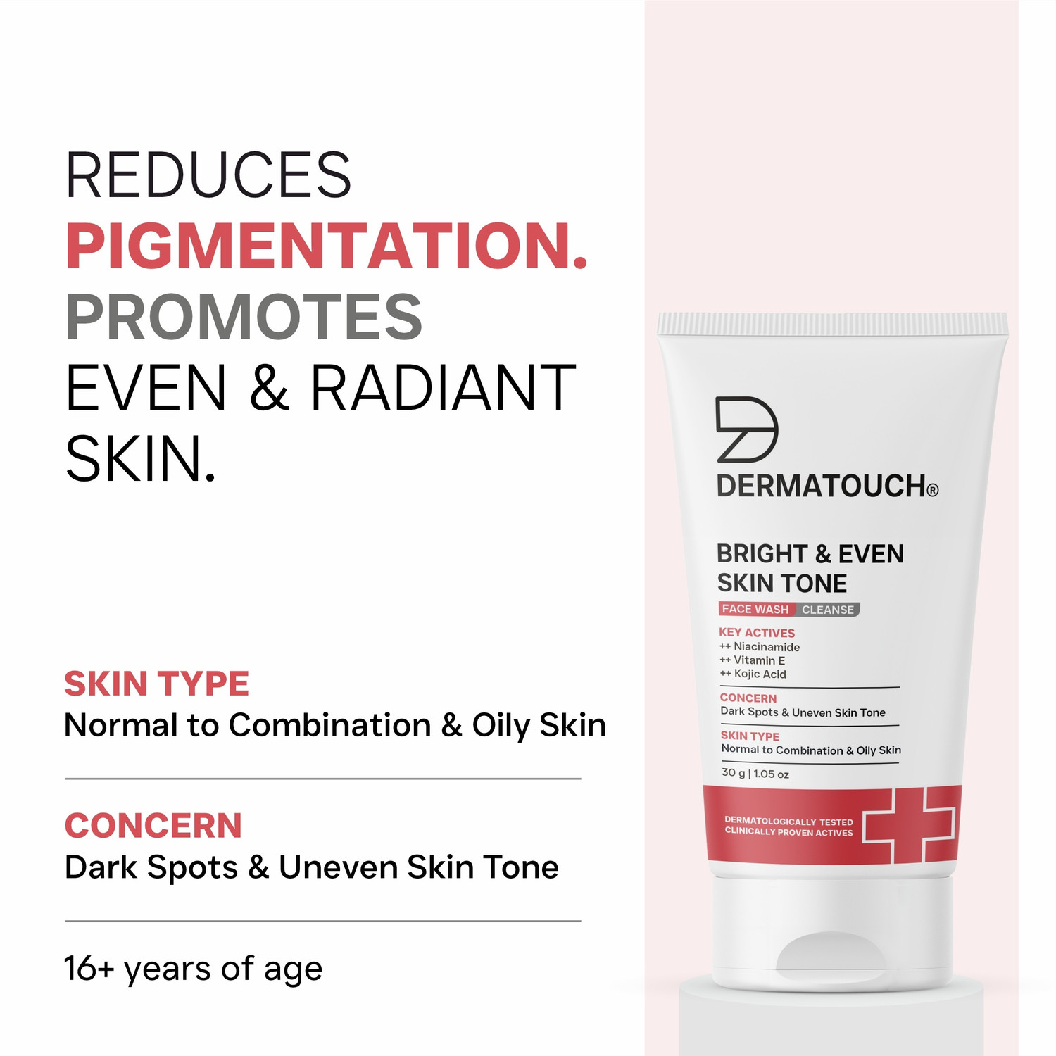 Image of Dermatouch Bright & Even Tone with Niacinamide, Vitamin E and Kojic Acid | Daily Gentle For Tan, Pigmentation, Uneven Tone | (Pack of 3) Face Wash