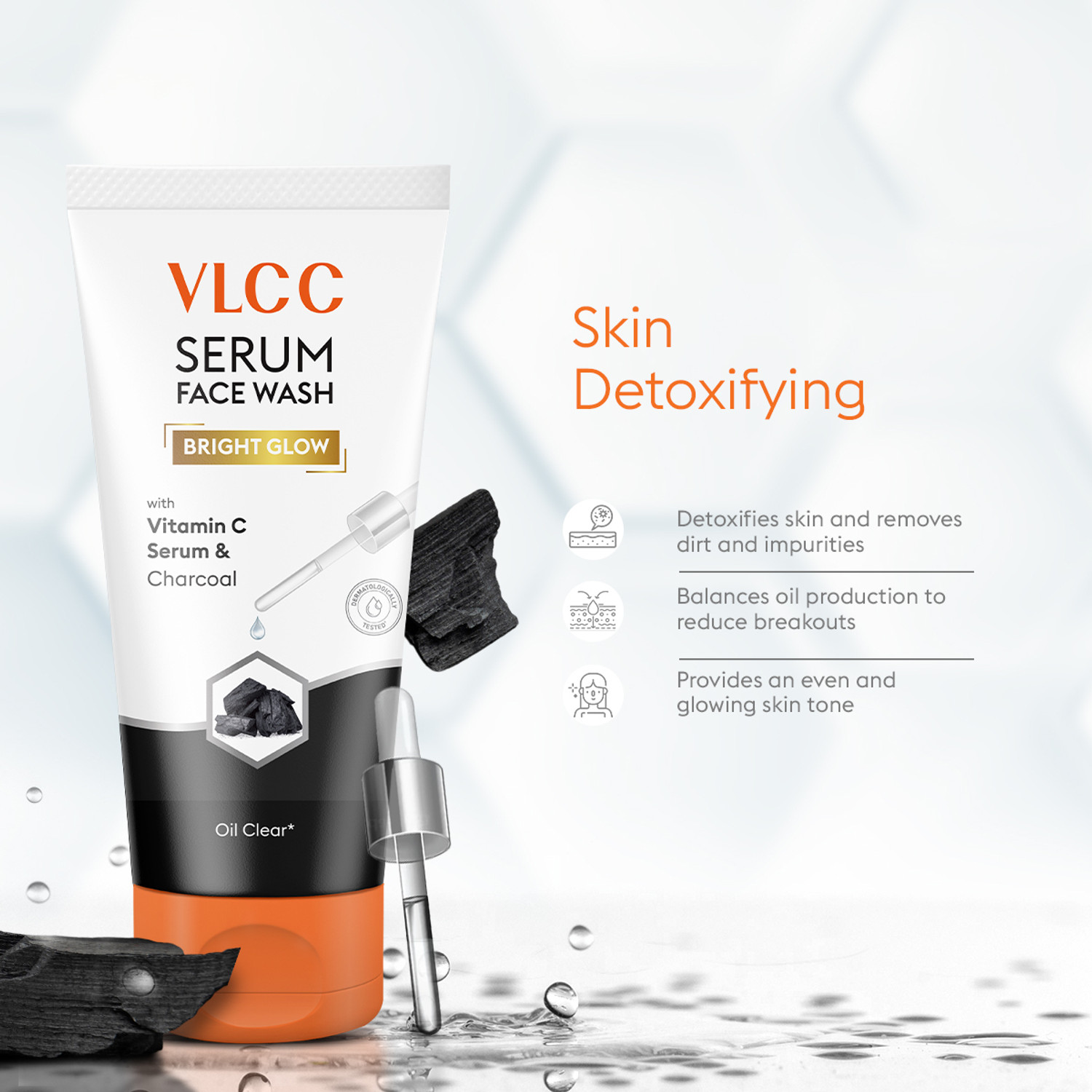 Image of VLCC Vitamin C & Charcoal Serum Facewash for Oil Control Hyaluronic Acid & Aloe Vera Face Wash
