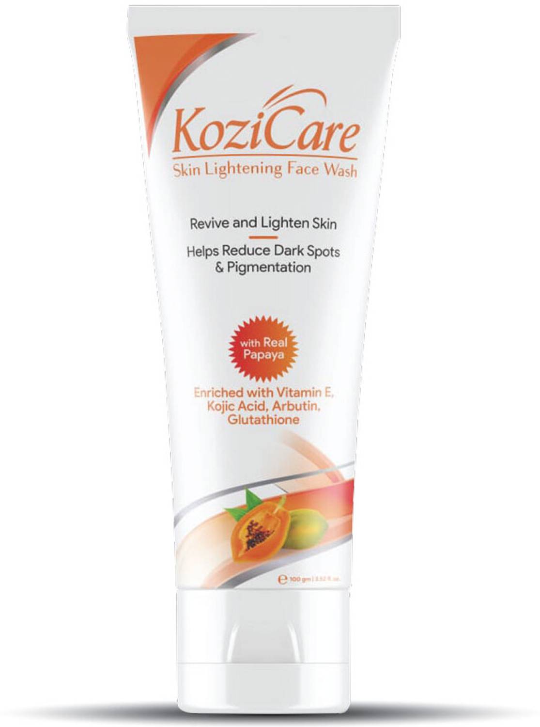 Kozicare Skin Lightening/Brightening Papaya Detan Facewash with Papaya, Kojic Acid, Vitamin E, Glutathione, Lactic Acid, Olive Oil | Uneven Skin Tone, Reduce Dark Spots, Pigmentation and Oil | All Skin Types - 100ml Face Wash