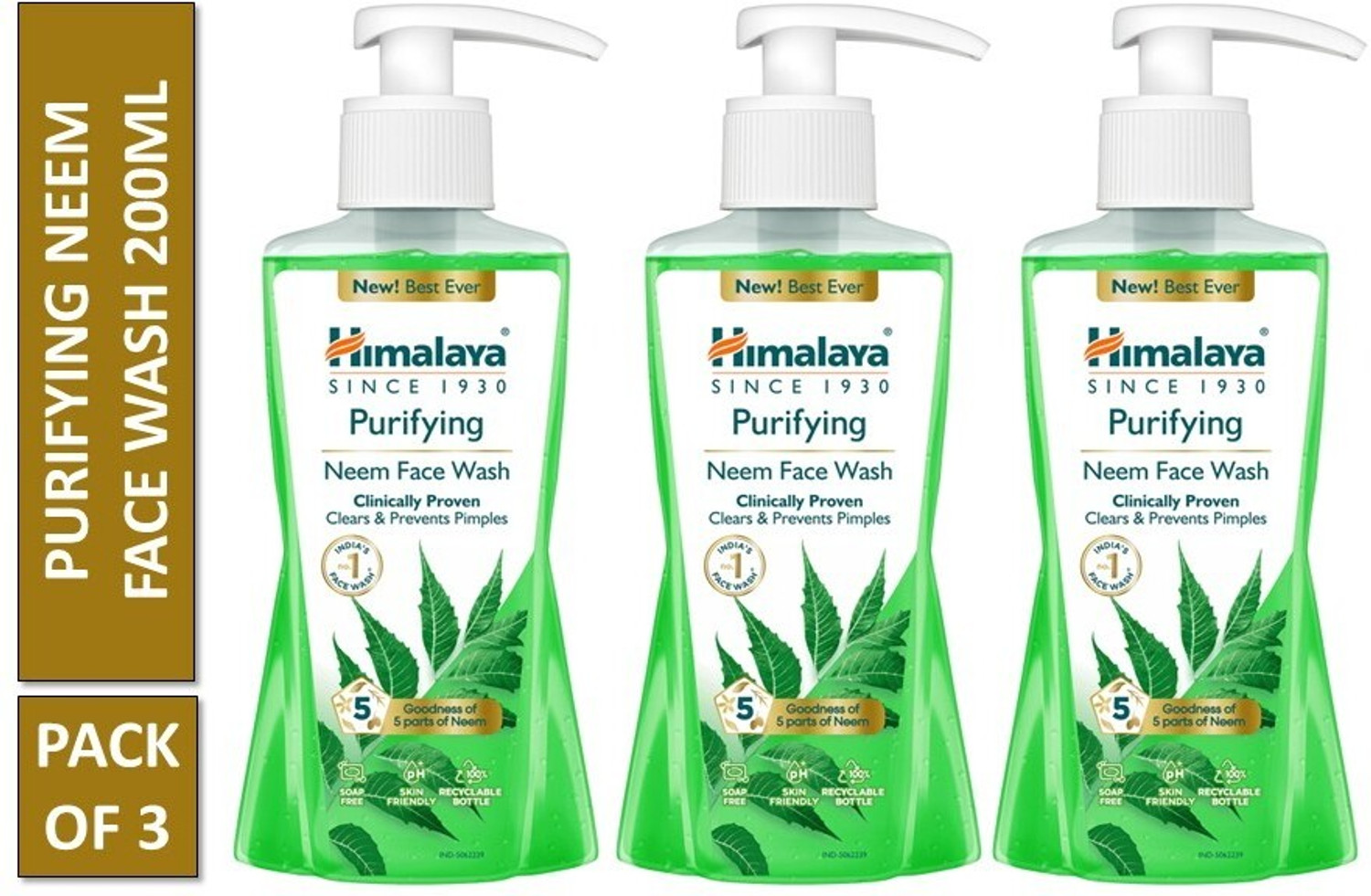 HIMALAYA Purifying Neem FaceWash 200ml (Pack Of 3) | Clears and Prevents Pimple | Neem Face Wash