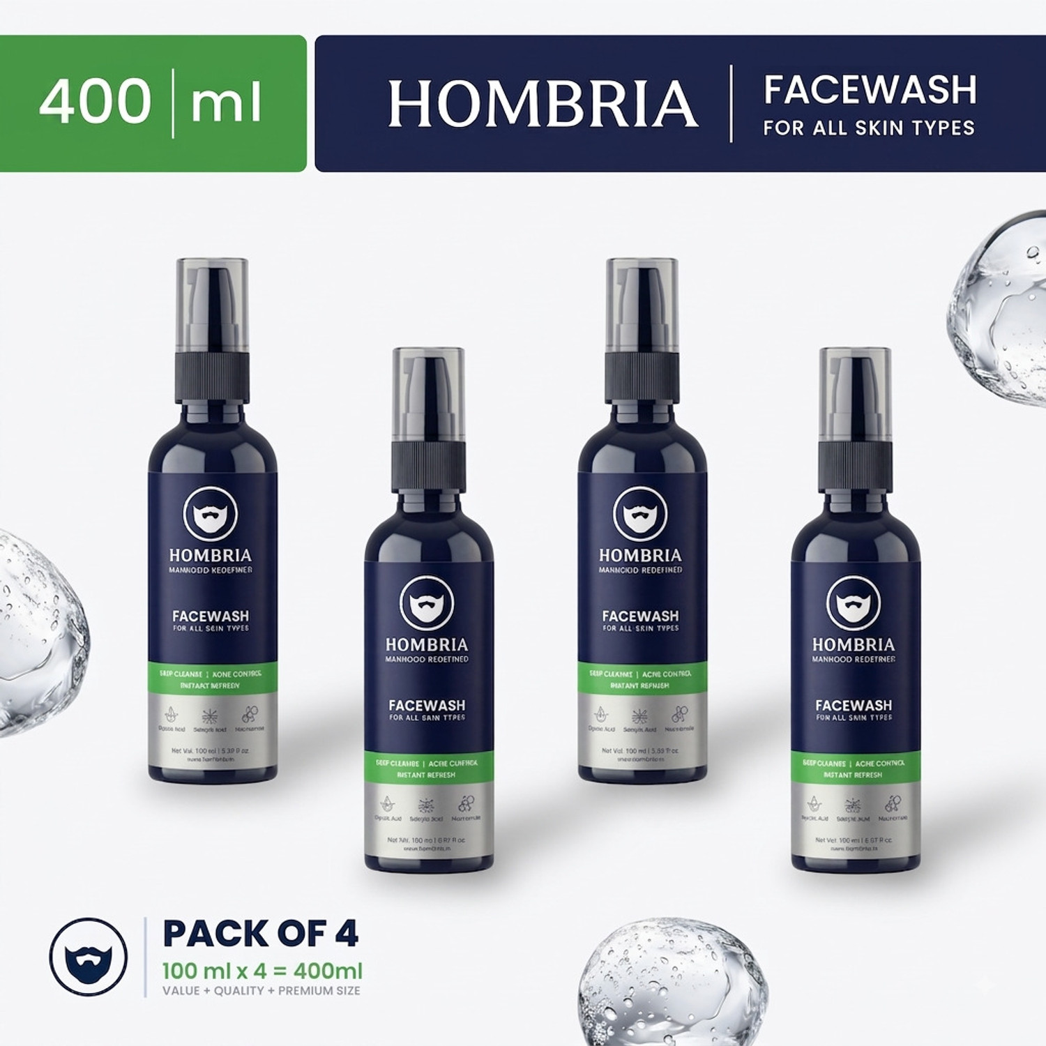 Image of HOMBRIA Facewash for Men, Anti Acne & Pimple, Deep Clean, Brightening, All Skin Types Face Wash