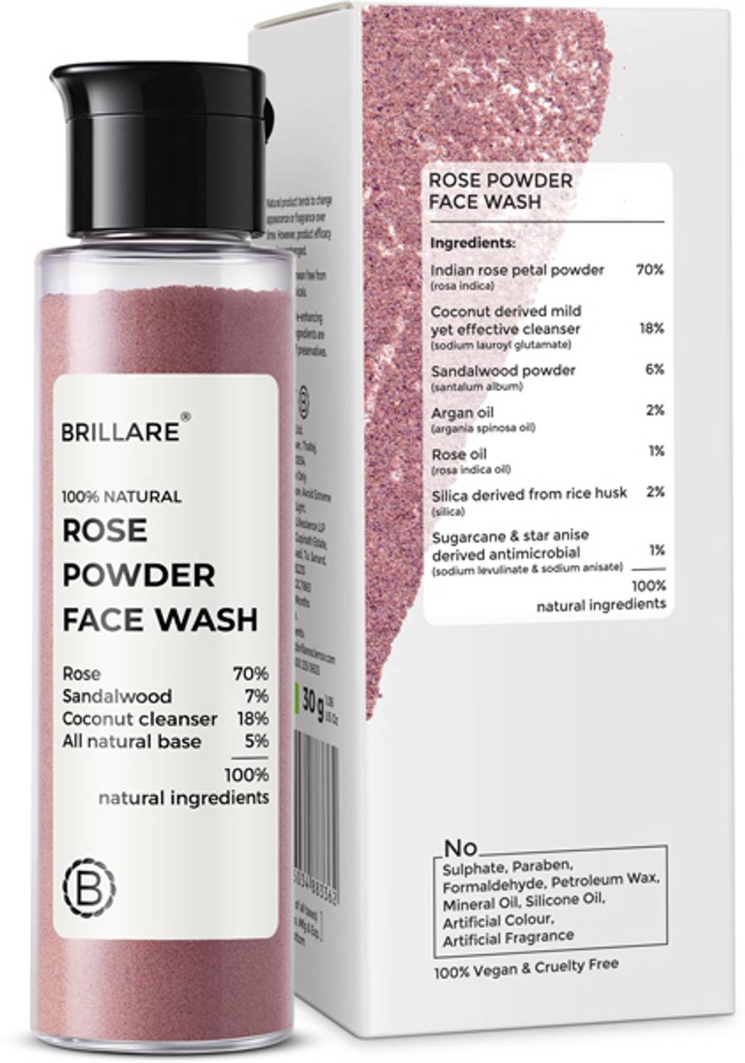 Brillare Rose , Anti Ageing Skin, Sandalwood & Coconut Powder, Hydration Face Wash(30 g)