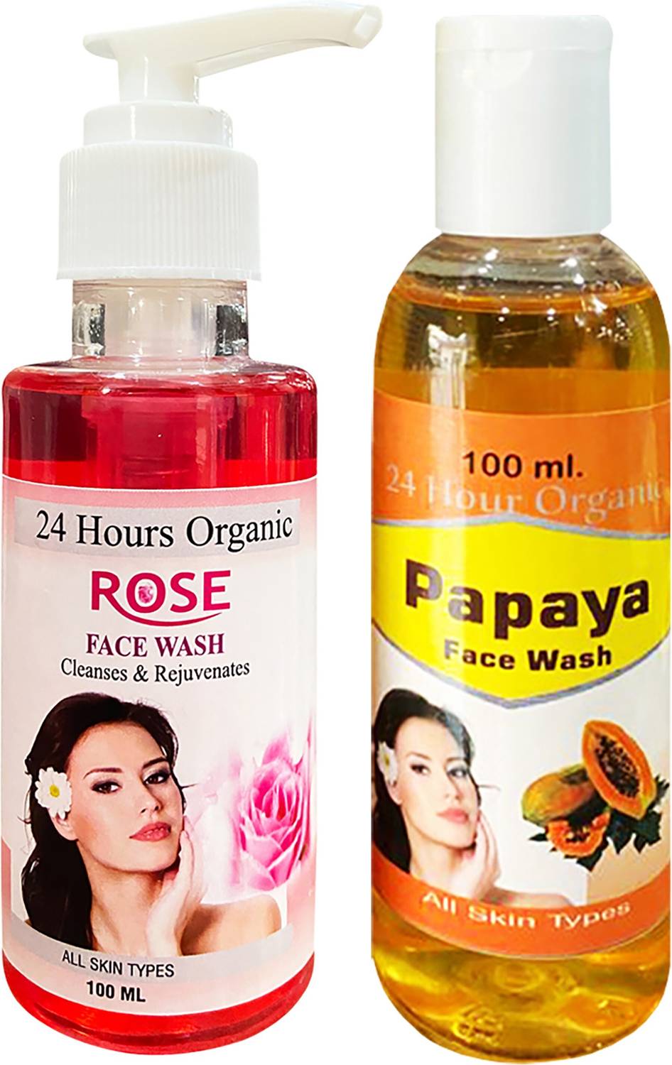 24 Hours Organic Rose And Papaya All Day Refreshing Fragrance For Bright Skin Fairness | Reduces Acne | Deep Cleansing Face Wash
