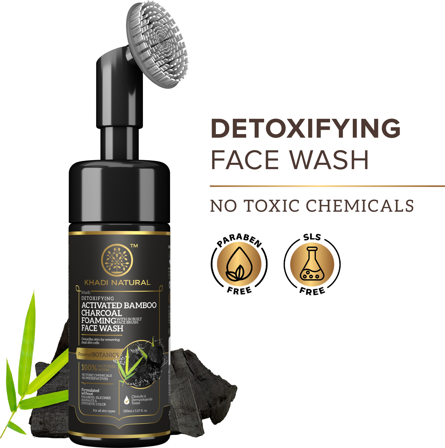 Image of KHADI NATURAL Bamboo Charcoal Foaming with Built In Brush Face Wash