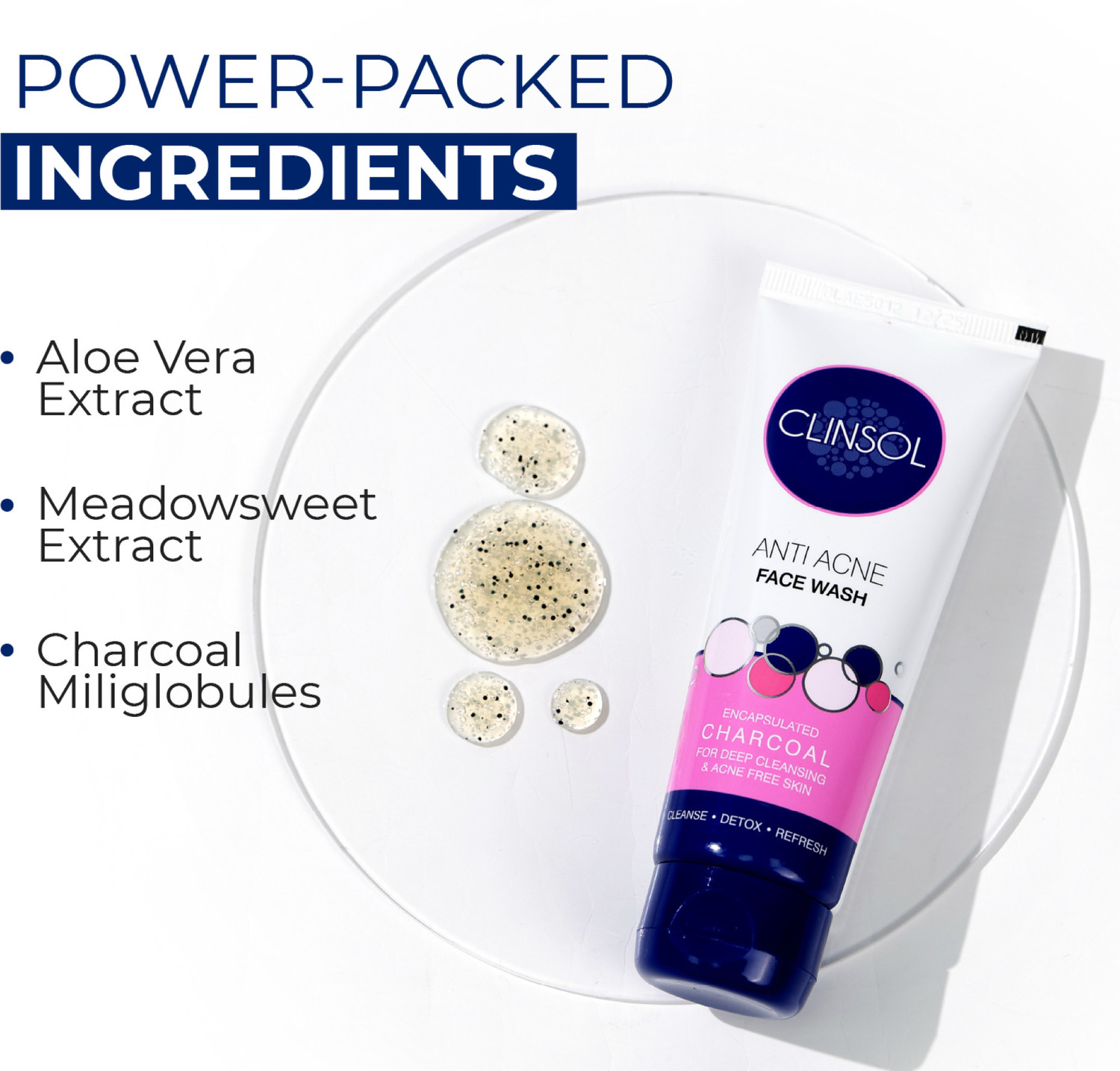 Image of Clinsol Anti-Acne Charcoal With Aloe Vera & Meadowsweet Extract | Paraben-Free Face Wash