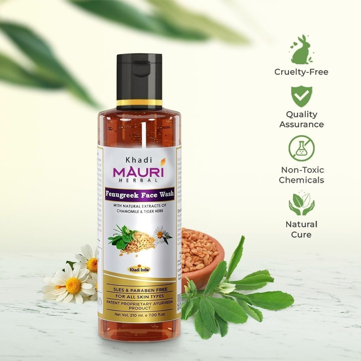 Image of Khadi Mauri Herbal Fenugreek (Methi) - Anti Pigmentation & Deep Cleansing - Herbal & Ayurvedic - 210 ml Face Wash