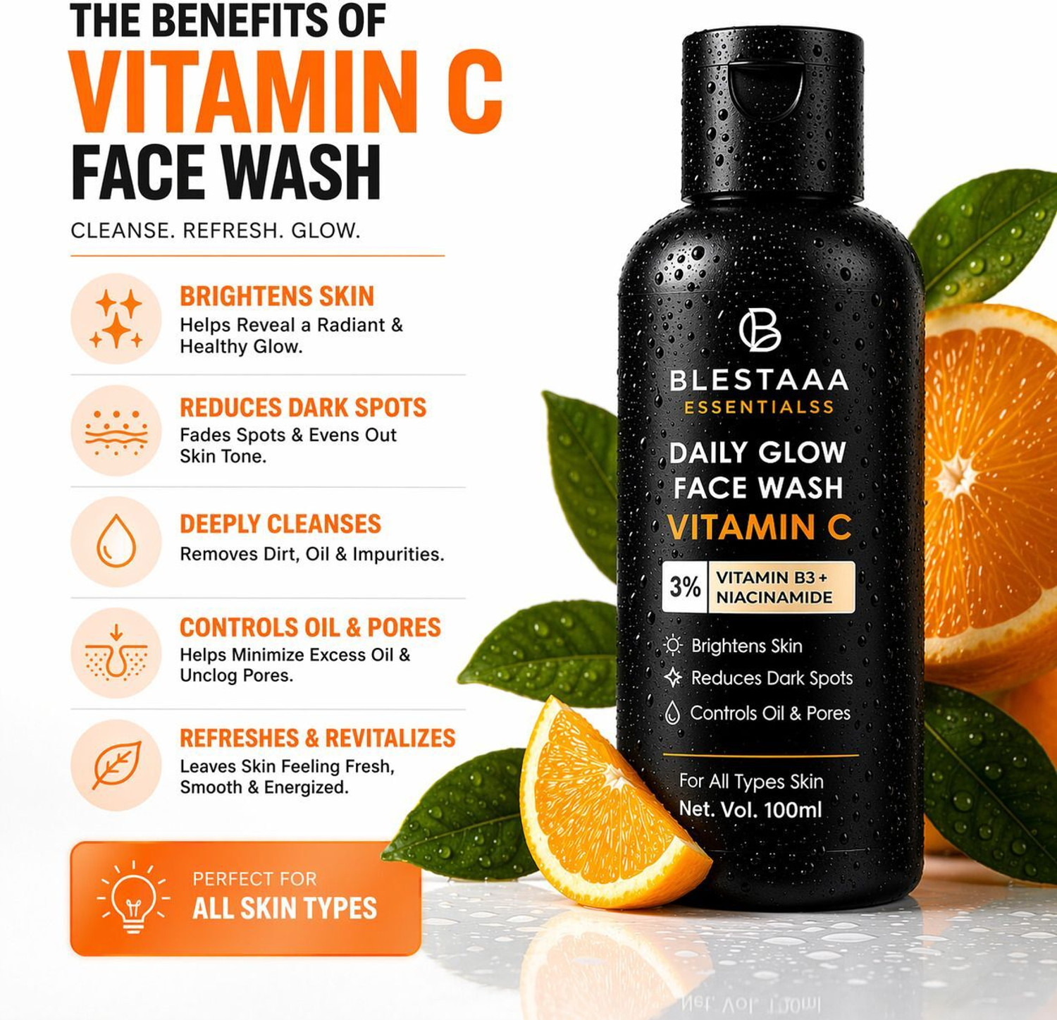 Image of blestaaa essentialss Vitamin C Glow & Nourish With Niacinamide | Vitamin E Men & Women All Skin Types . Face Wash