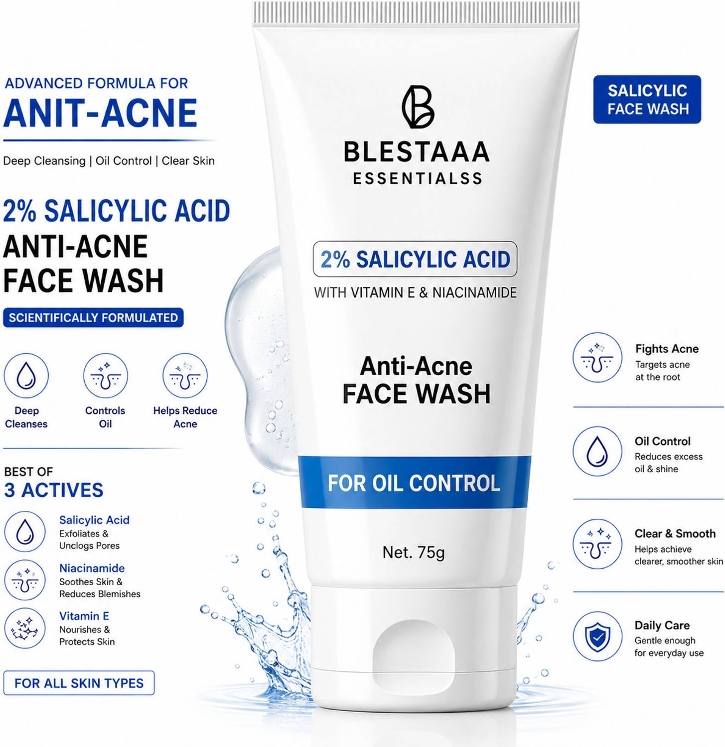 blestaaa essentialss 2% Salicylic Acid Face Wash - Image 1