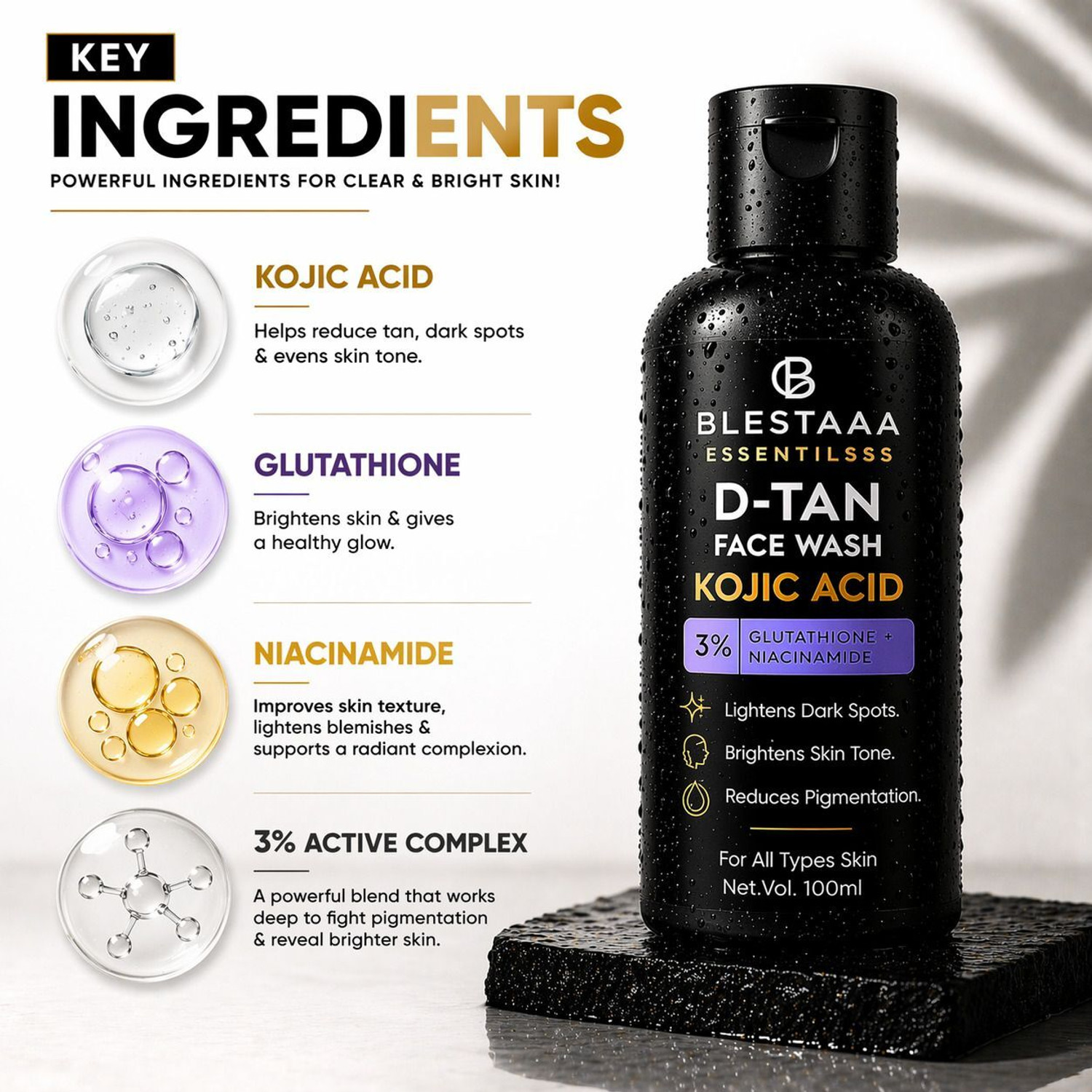 Image of blestaaa essentialss Kojic Acid Bright & Even Tone with Niacinamide and Glutathione Men All Skin Types | Face Wash