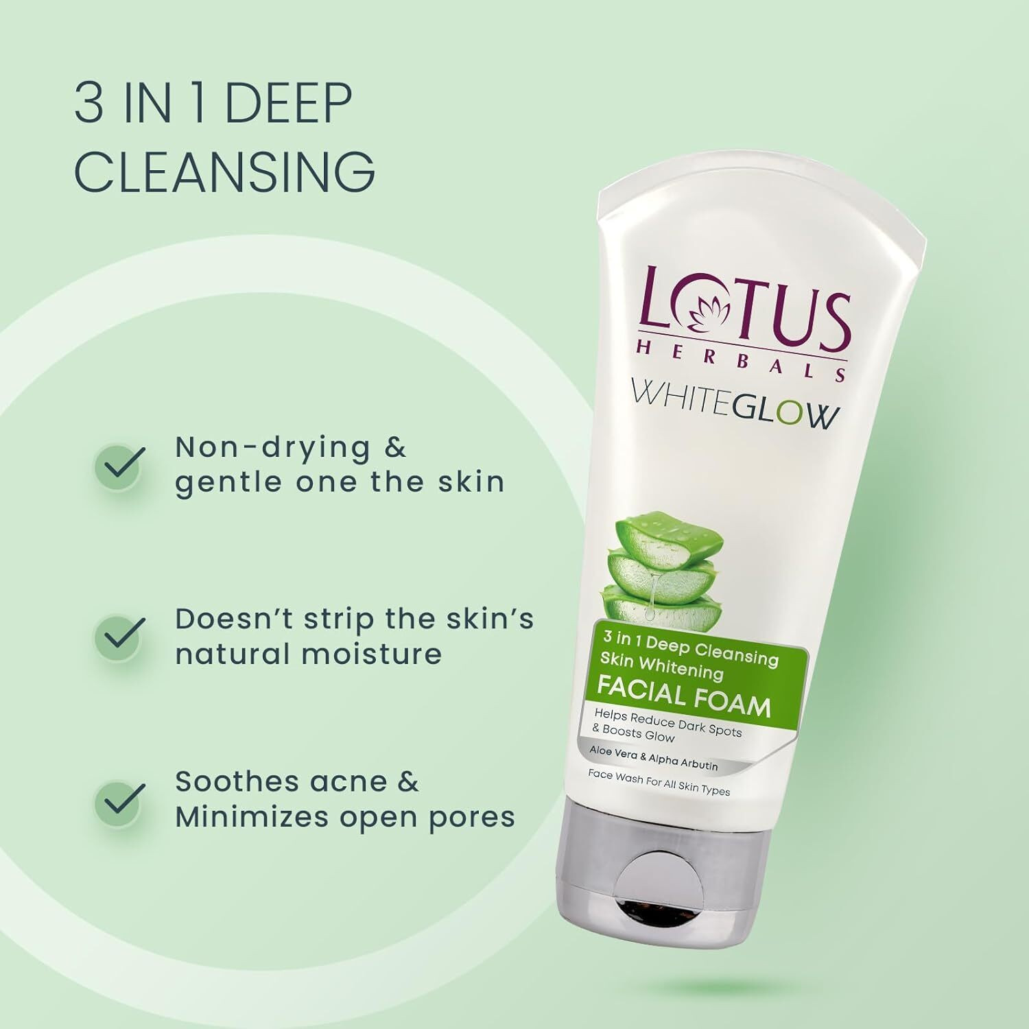 Image of LOTUS HERBALS WHITEGLOW 3 in 1 Deep cleansing Skin Brightening Facial Foam Face Wash