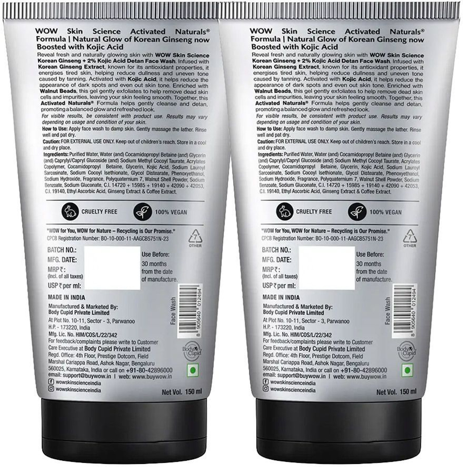Image of WOW SKIN SCIENCE MEN KOREAN GINSENG + KOJIC ACID Detan Gel | Reduces Tan & Dark Spots | GinsengClear Technology| Pack Of 2| Face Wash