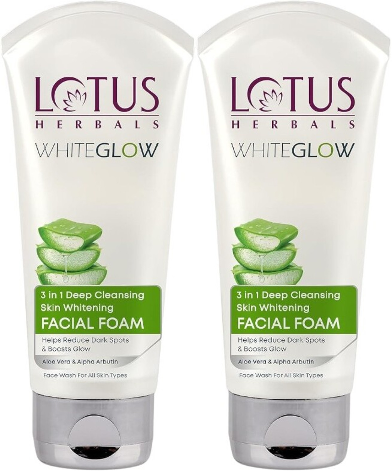 Image of LOTUS HERBALS whiteGlow 3-In-1 Deep Cleansing Skin Whitening Facial Foam (50g2) pack of 2 Face Wash